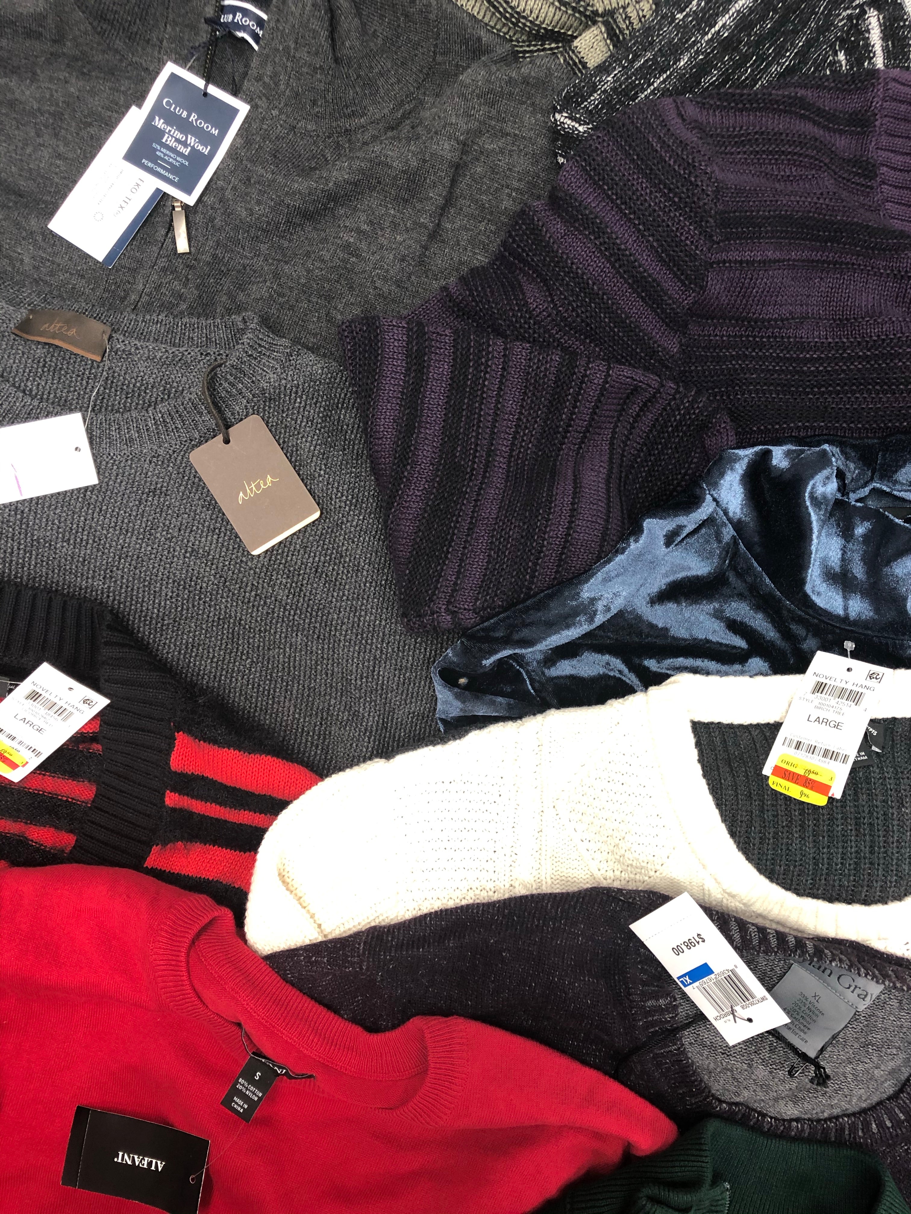 Men's Clothing Winter Top Wholesale Lot, Altea, Dylan Gray, Club Room, Alfani and more, 14 Units, Shelf Pulls, MSRP $1,408.50