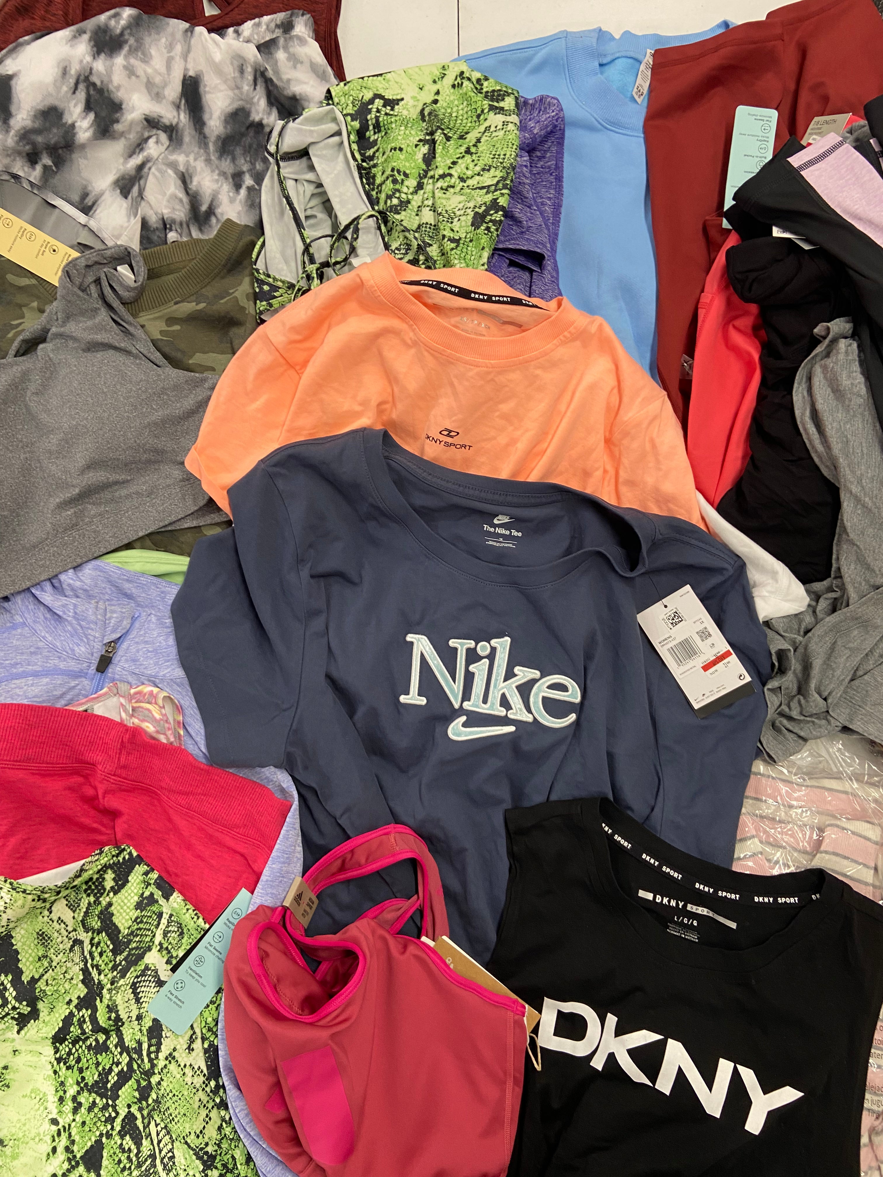 Women's Clothing Activewear & Others Wholesale Lot, ADIDAS, ALFANI, AMERICAN APPAREL, DKNY, CALVIN KLEIN  and more, 32 items, Shelf Pulls, MSRP $904
