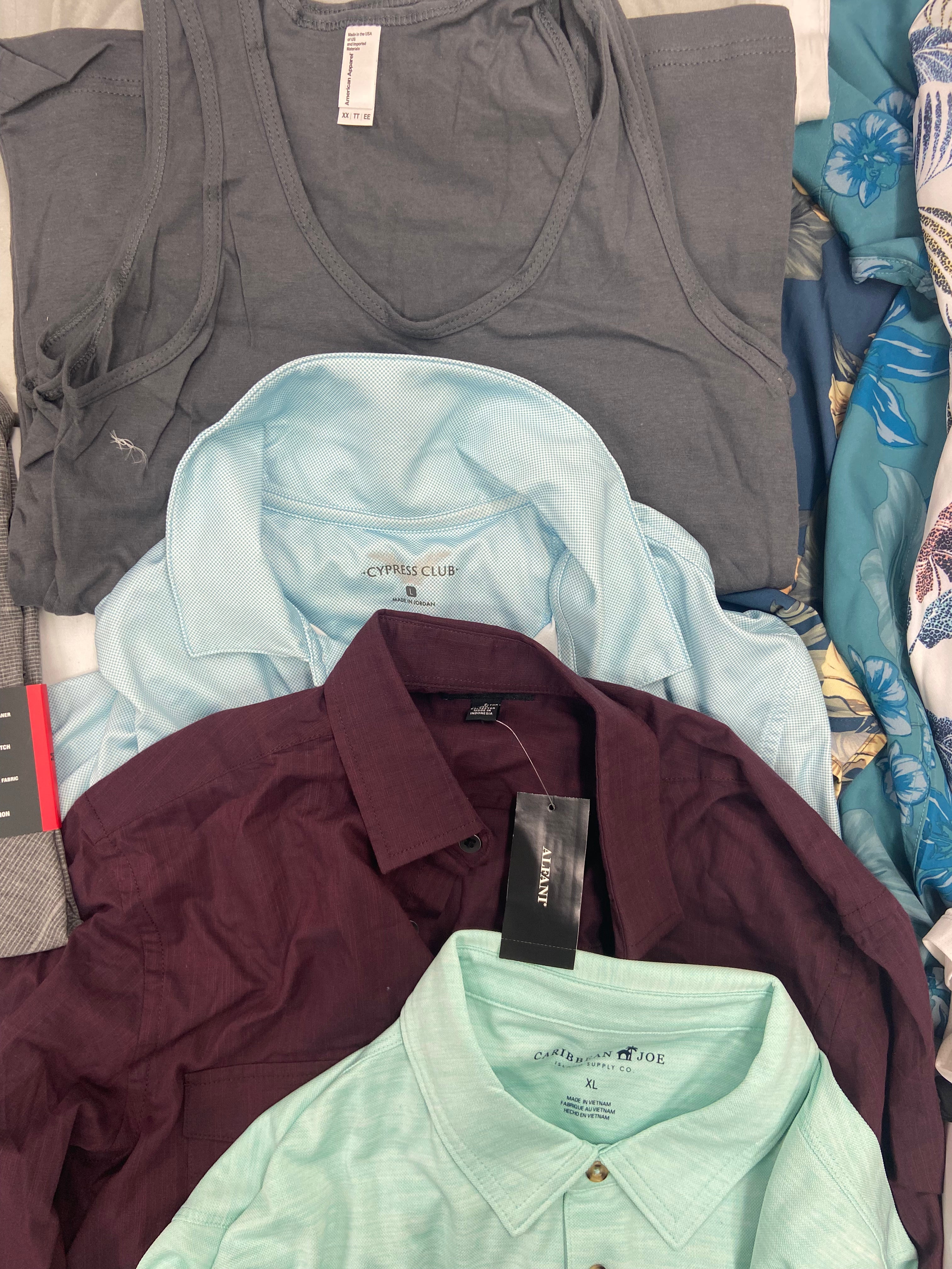 Men's Clothing Caual Shirts & Other Tops, Wholesale Lot, 32 DEGREES, SEAPOINTE, CARIBBEAN JOE, ALFANI and more, 24 items, Shelf Pulls, MSRP $645