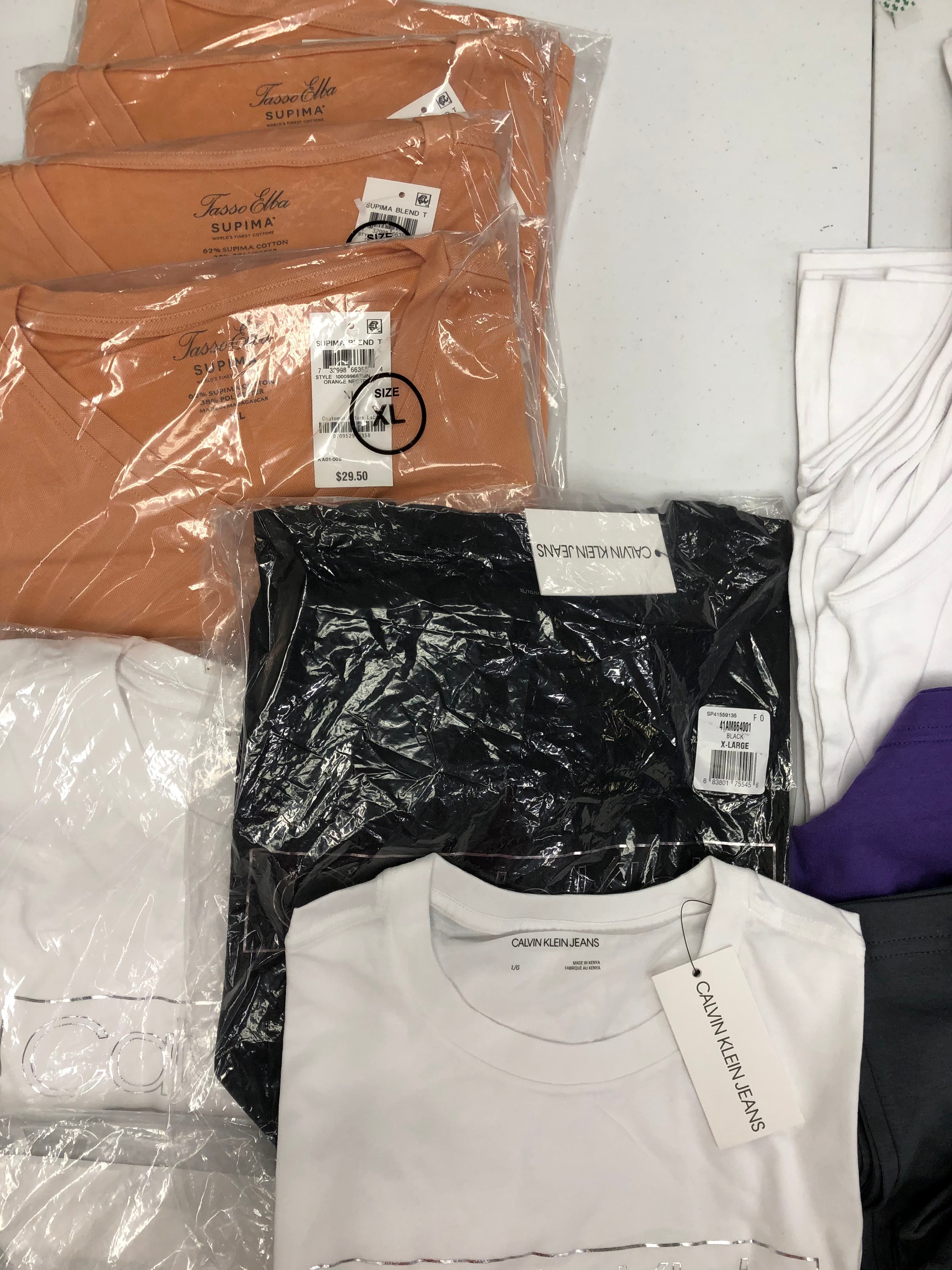 Men's Clothing Tops, Short Sleeves, Wholesale Lot, CALVIN KLEIN, TASSO ELBA, AMERICAN APPAREL, 35 items, Shelf Pulls, MSRP $911