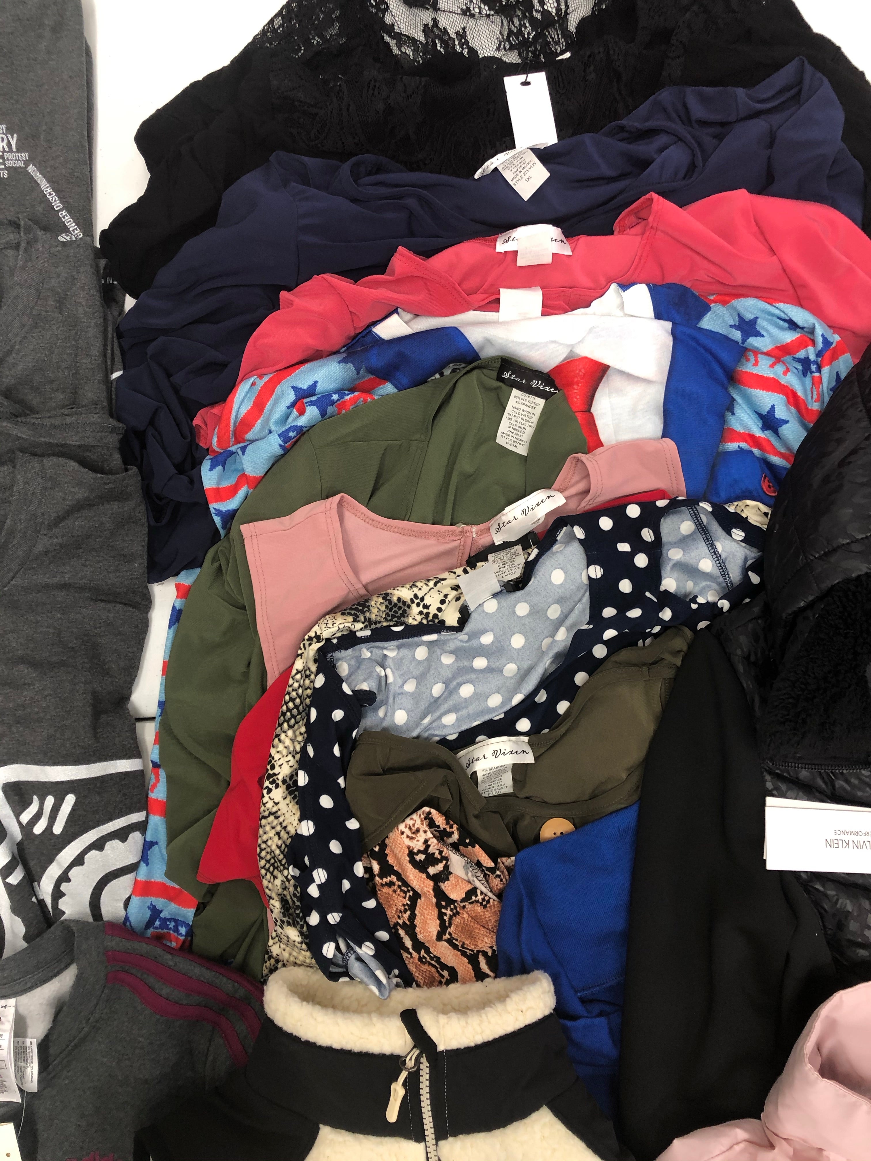 Women's Clothing ASSORTED Wholesale Lot, ADIDAS, MARMOT, COLUMBIA, CALVIN KLEIN, KAREN KANE, STAR VIXEN and more, 19 items, Shelf Pulls, MSRP $714