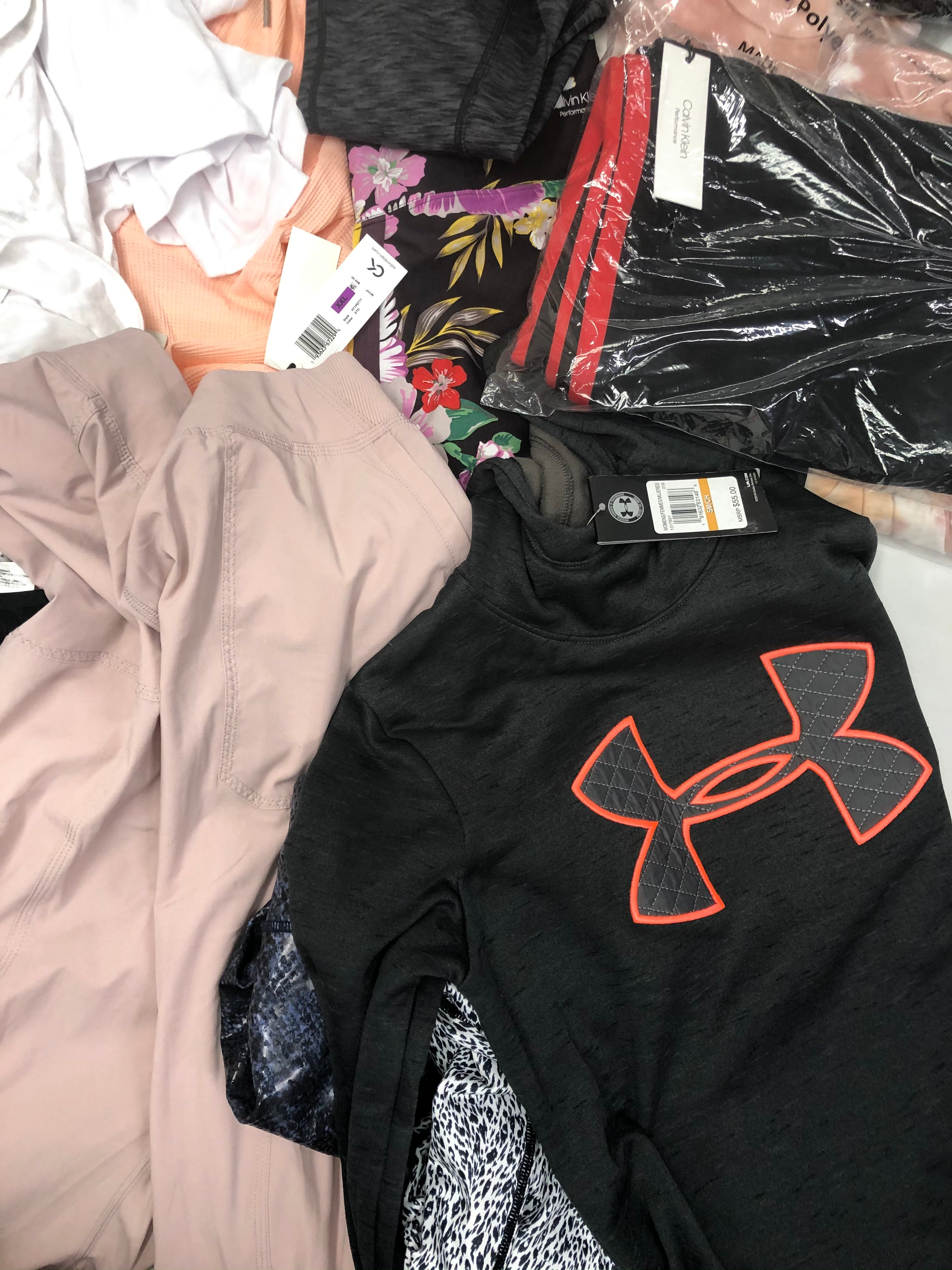 Women's Clothing Assorted Activewear Wholesale Lot, UNDER ARMOUR, ADIDAS, CALVIN KLEIN and more, 19 Units, Shlef Pulls, MSRP $974.48