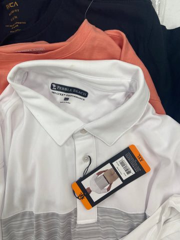 Men's Clothing T-shirts, Casual Shirts, Wholesale Lot, RVCA, PEBBLE BEACH, AMERICAN APPAREL, 32 DEGREES and more, 25 items, Shelf Pulls, MSRP $612