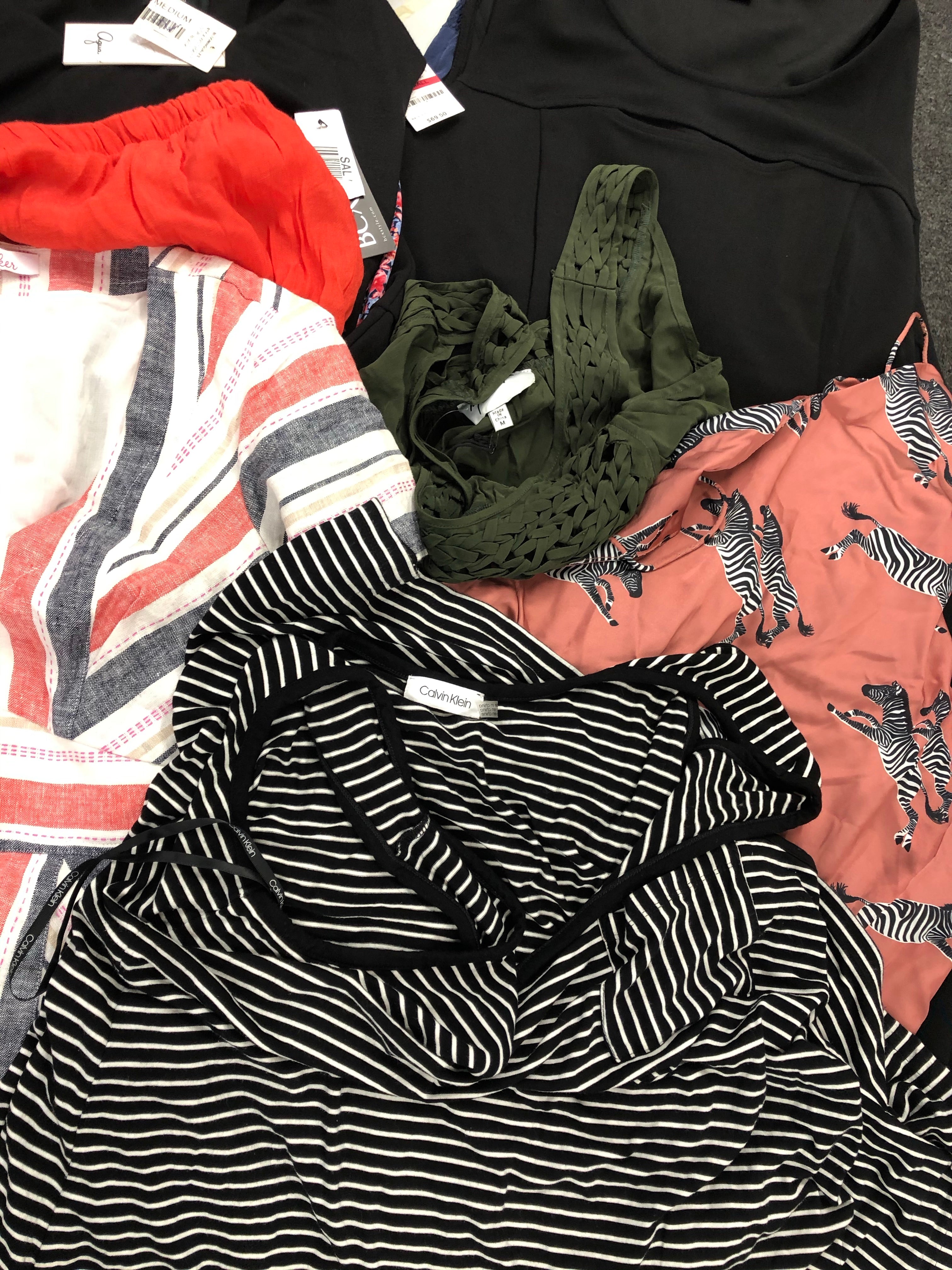 Women's Clothing DRESSES/ROMPERS Wholesale Lot, CALVIN KLEIN, GUESS, PARKER KACEY, FREE PEOPLE, AQUA, ALFANI and more, 18 items, Shelf Pulls, MSRP $1,431