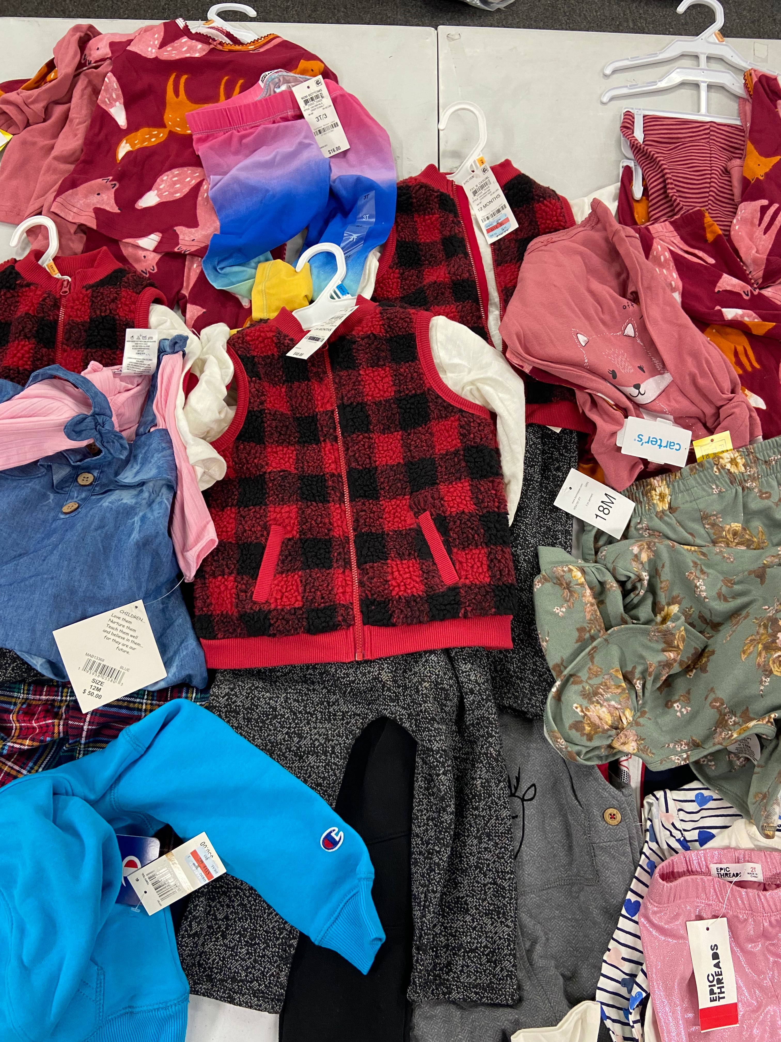 Baby's Clothing Assorted Wholesale Lot, TOMMY HILFIGER, CHAMPION, BONNIE JEAN, FIRST IMPRESSIONS , CARTER'S and more, 18 items, Shelf Pulls, MSRP $602