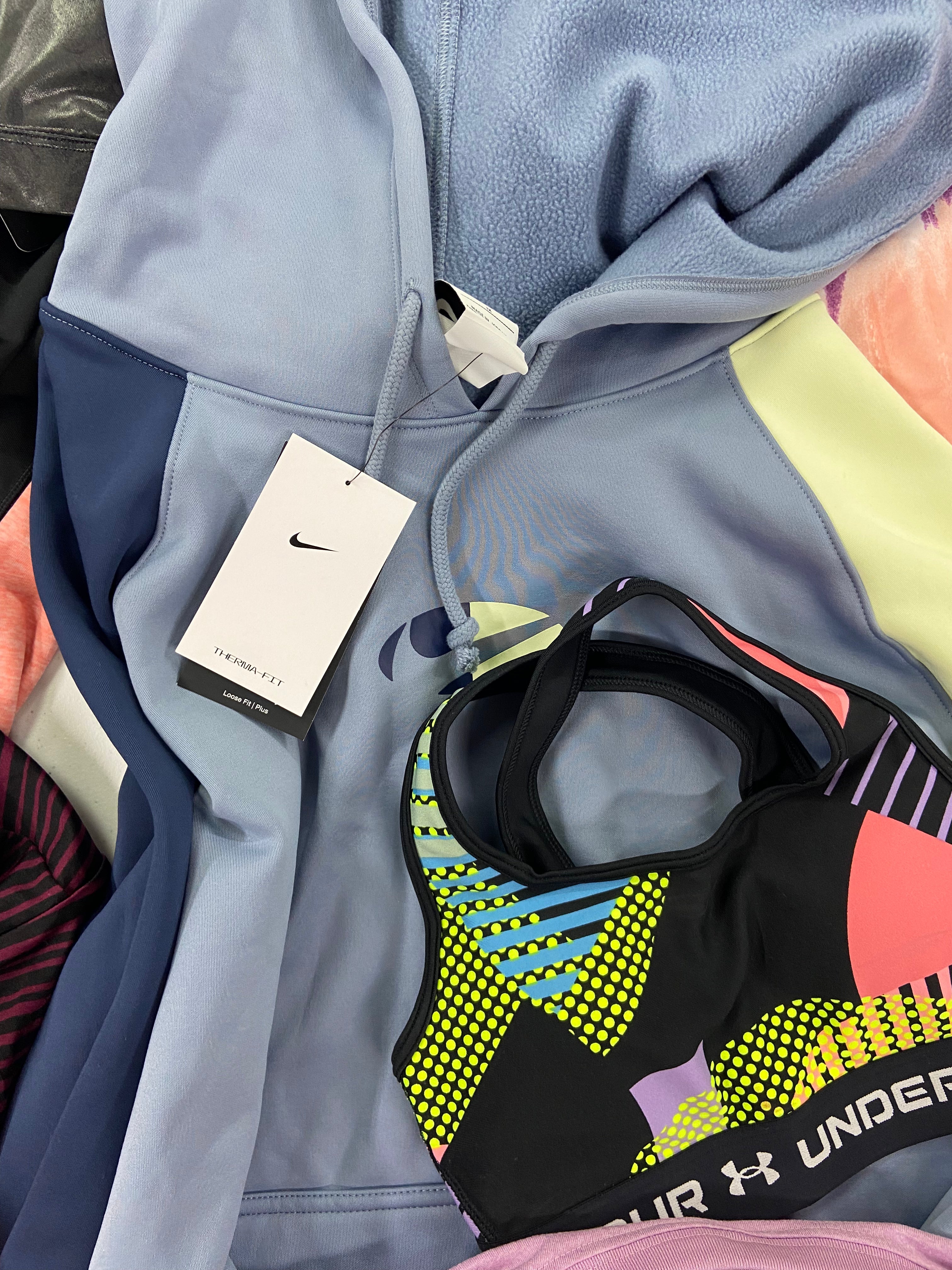 Women's Clothing ACTIVEWEAR Wholesale Lot, NIKE, UNDER ARMOUR, COLUMBIA, DKNY, K-DEER and more, 18 items, Shelf Pulls, MSRP $653