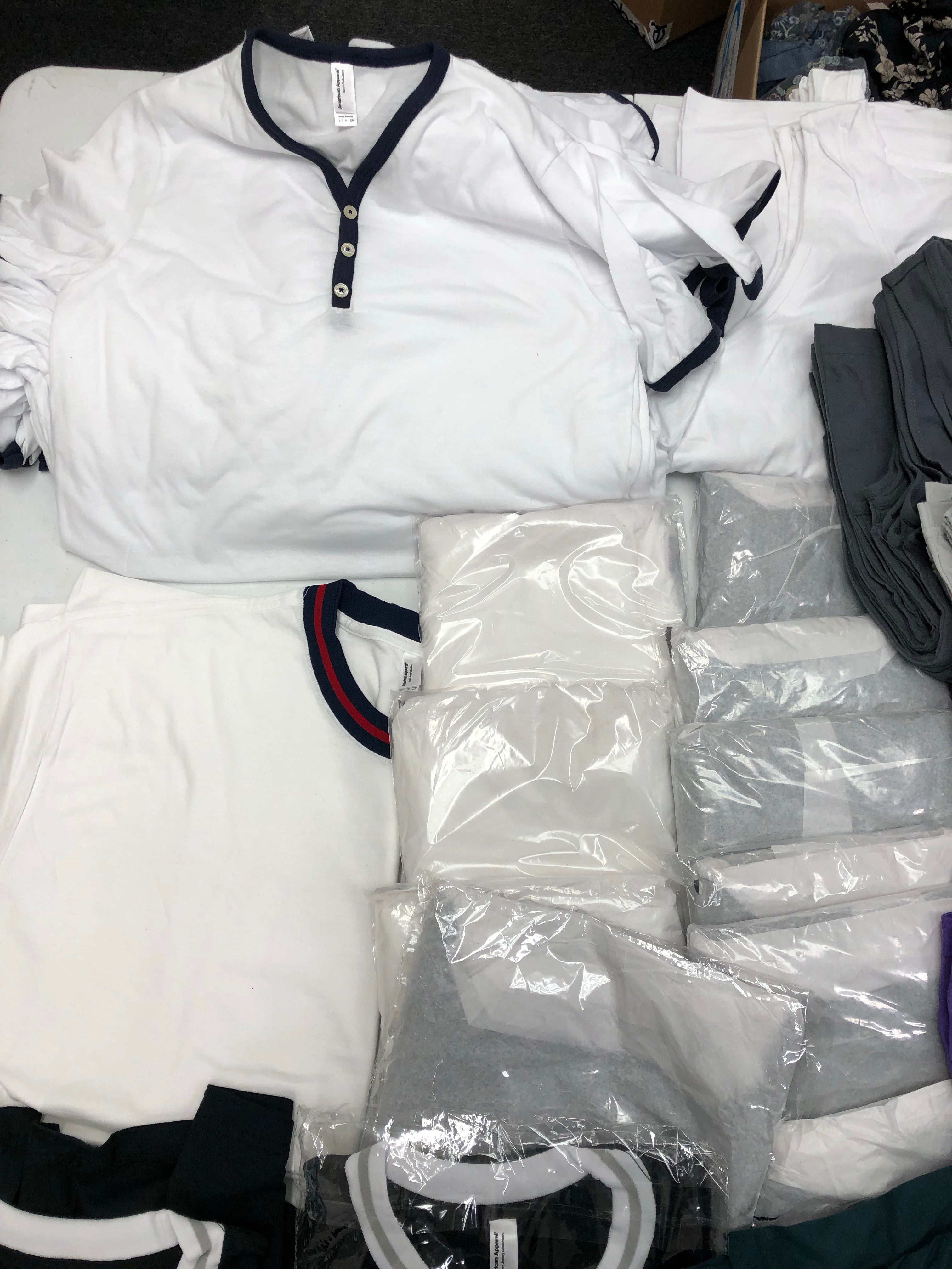 Men's Clothing Tops Short Sleeves & Sleeveless Wholesale Lot, AMERICAN APPAREL ONLY, 89 Items, Shelf Pulls, MSRP $1,704