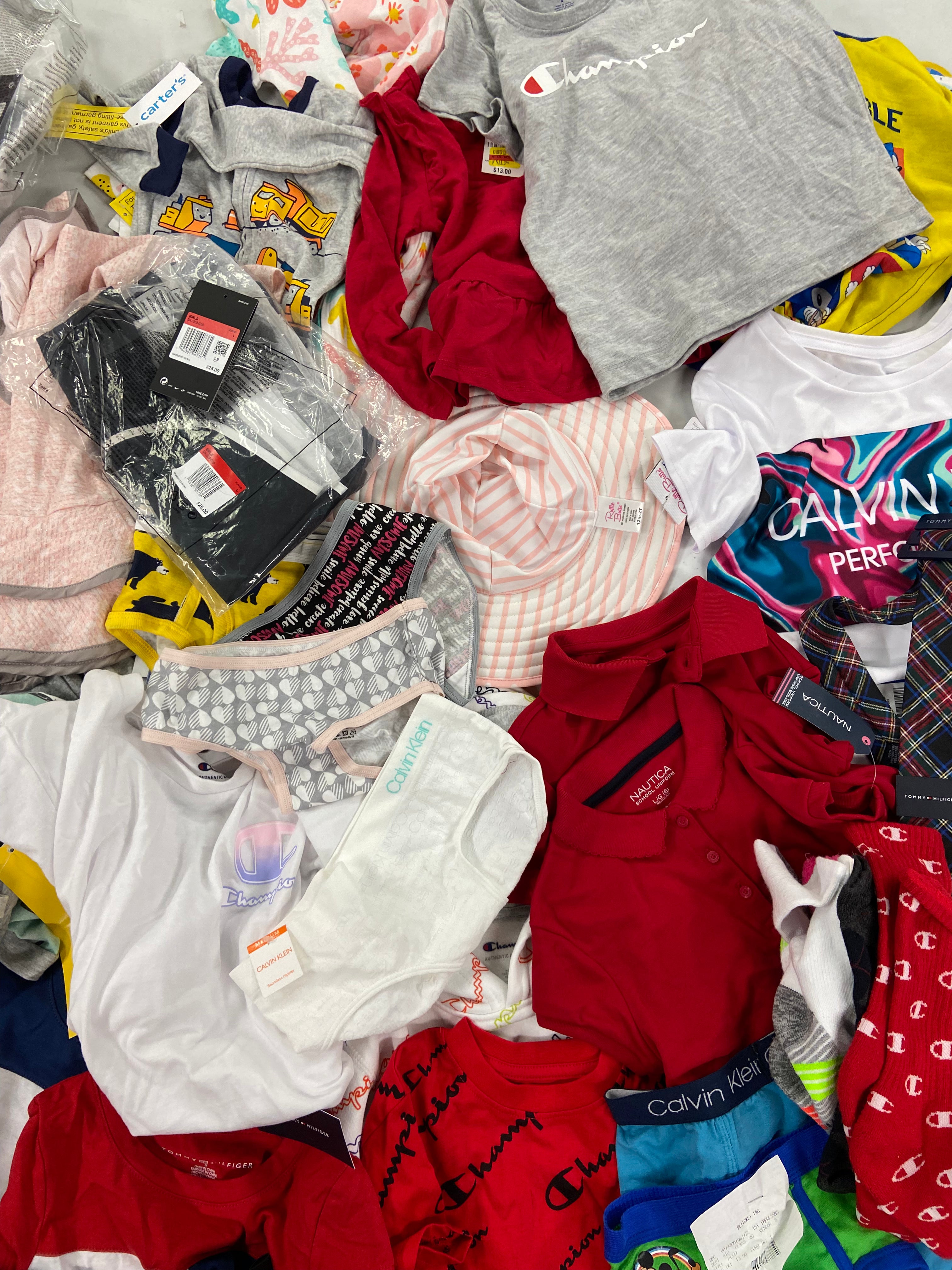 Kid's Clothing Wholesale Lot, NIKE, NAUTICA, SONIC, RARE EDITIONS, TOMMY HILFIGER, CALVIN KLEIN, CHAMPION, MAX & OLIVIA and more, 45 items, Shelf Pulls, MSRP $710