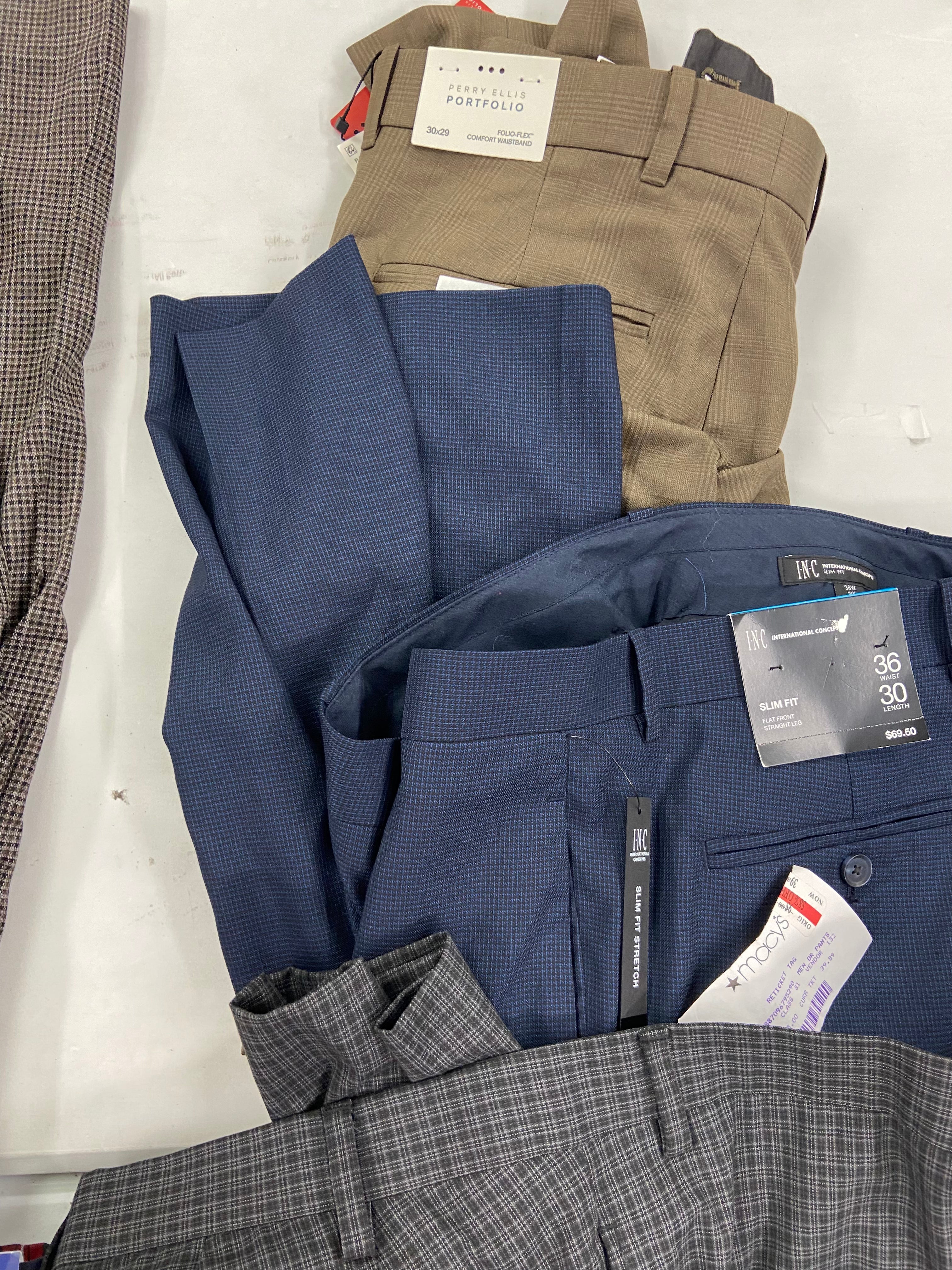 Men's Clothing Dress Pants Wholesale Lot, LAUREN RALPH LAUREN, PERRY ELLIS, TOMMY HILFIGER, KENNETH COLE, CK and more, 8 items, Shelf Pulls, MSRP $815