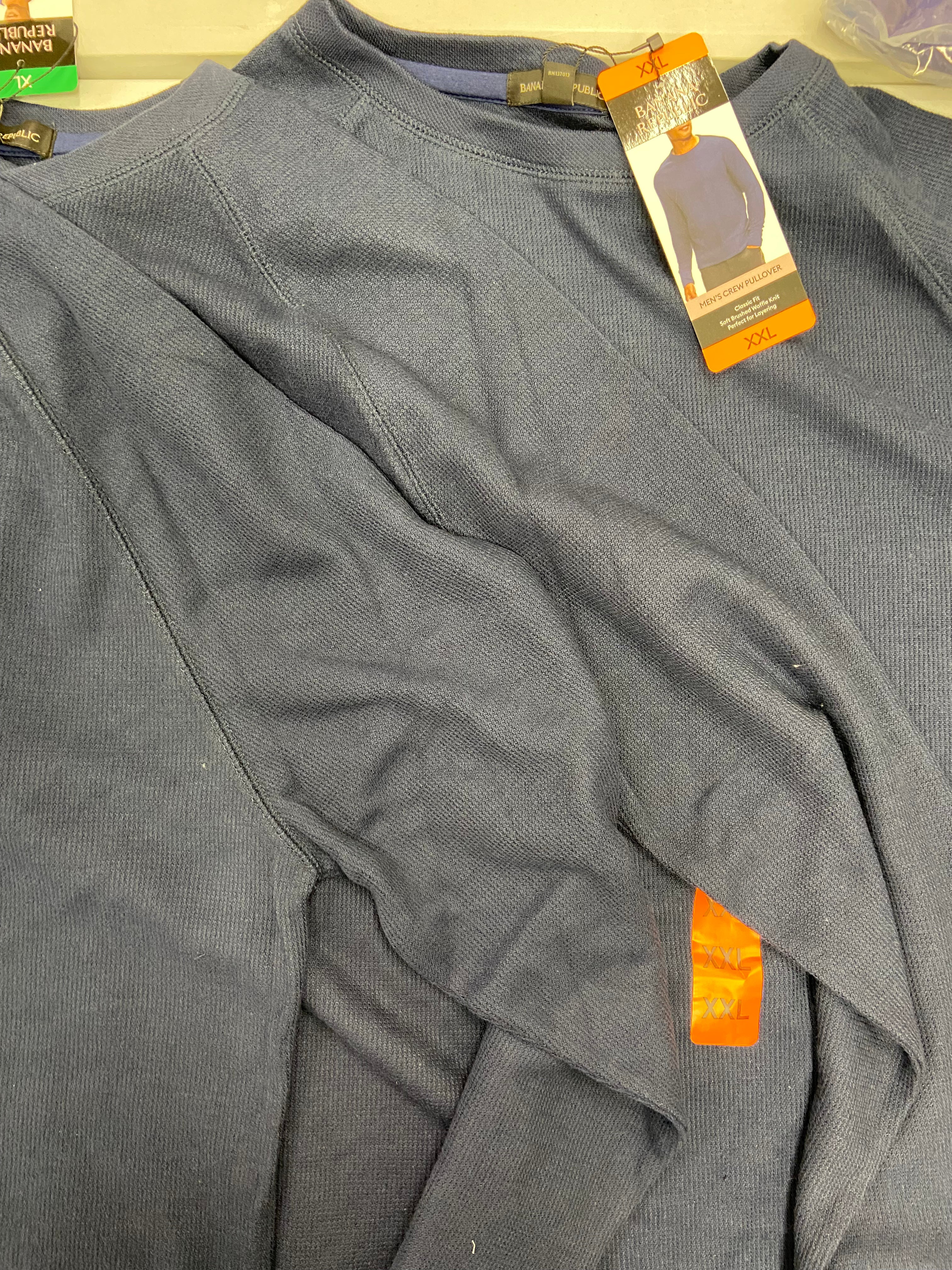 Men's Clothing Sweaters, Casual Shirts, Wholesale Lot, BANANA REPUBLIC, ADIDAS and more, 7 items, Shelf Pulls, MSRP $450