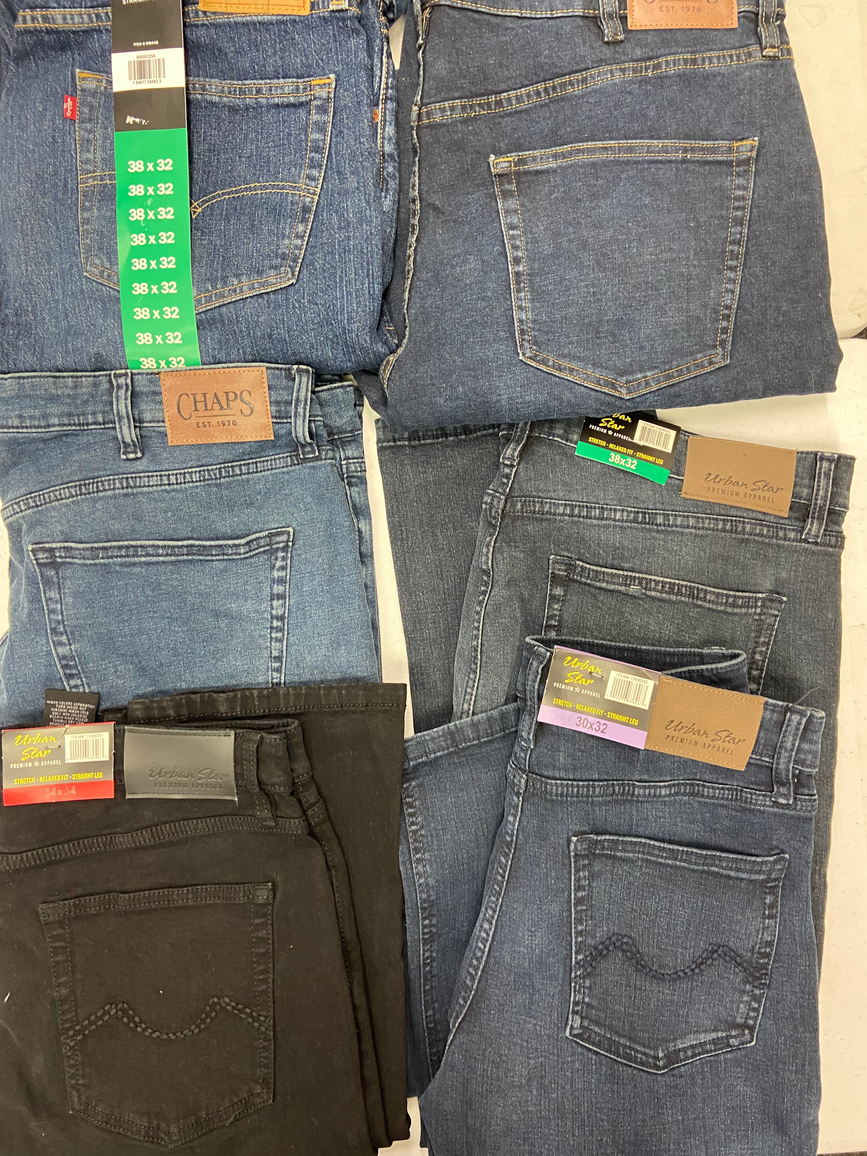 Men's Clothing Jeans Only Wholesale Lot, LEVI'S, CHAPS, URBAN STAR, 8 items, Shelf Pulls, MSRP $458