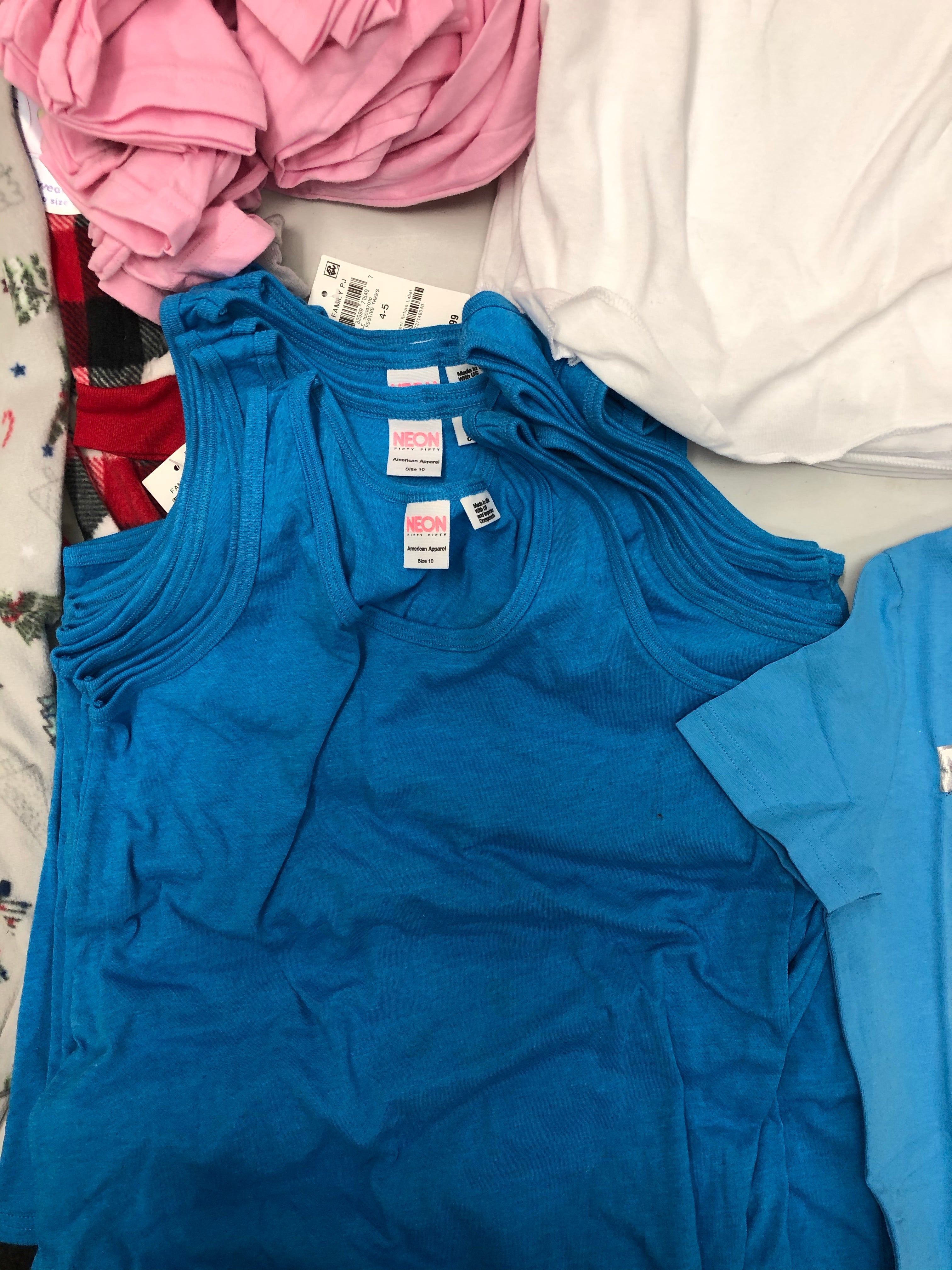 Kid's Clothing Wholesale Lot, UNDER ARMOUR, AMERICAN APPAREL, FAMILY PJS, 53 Items, Shelf Pulls, MSRP $1,120