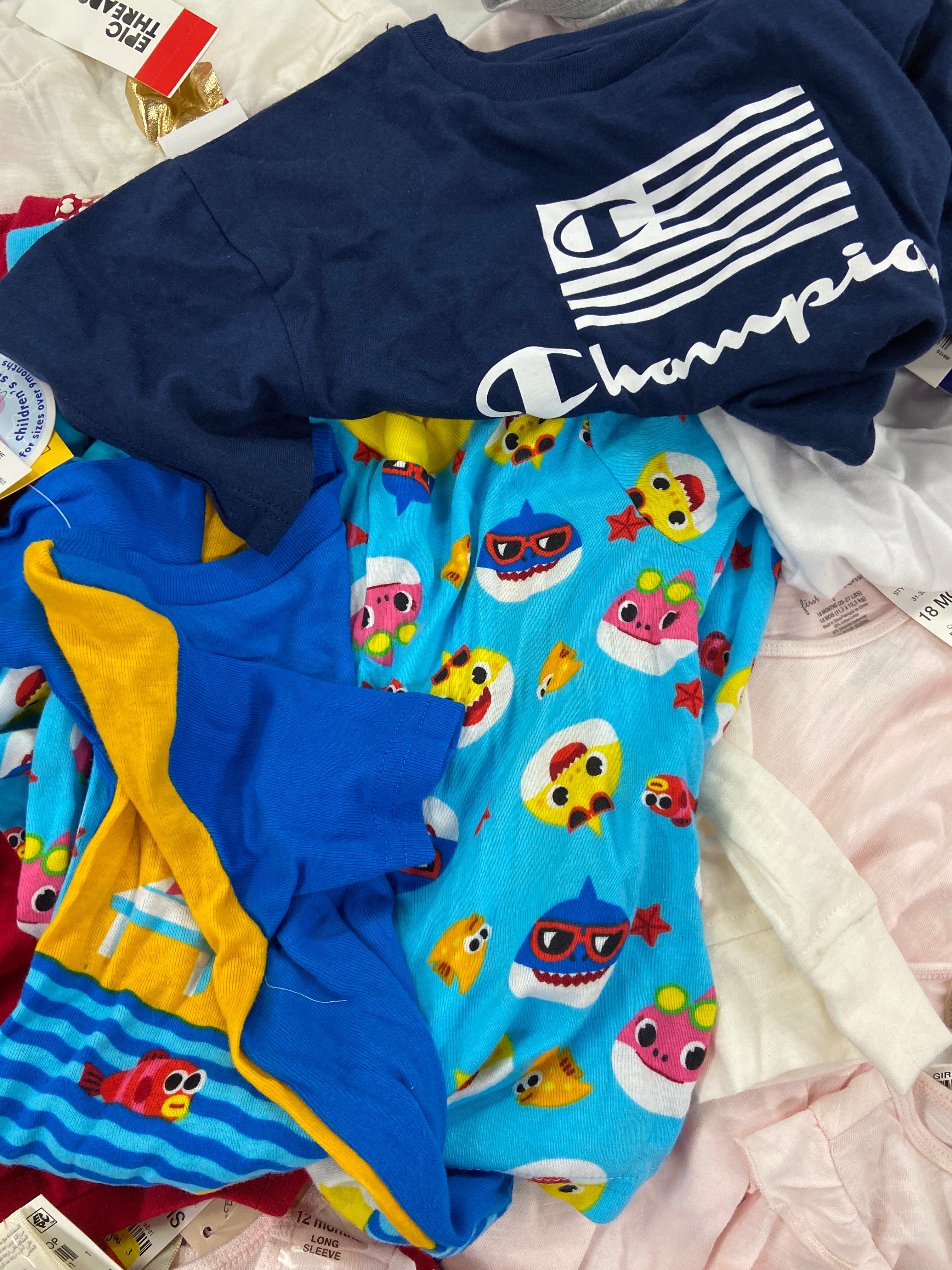 Baby's Clothing Assorted Wholesale Lot, TOMMY HILFIGER, NAUTICA, CALVIN KLEIN CHAMPION, PINKFONG, FIRST IMPRESSIONS and more, 35 items, Shelf Pulls, MSRP $598