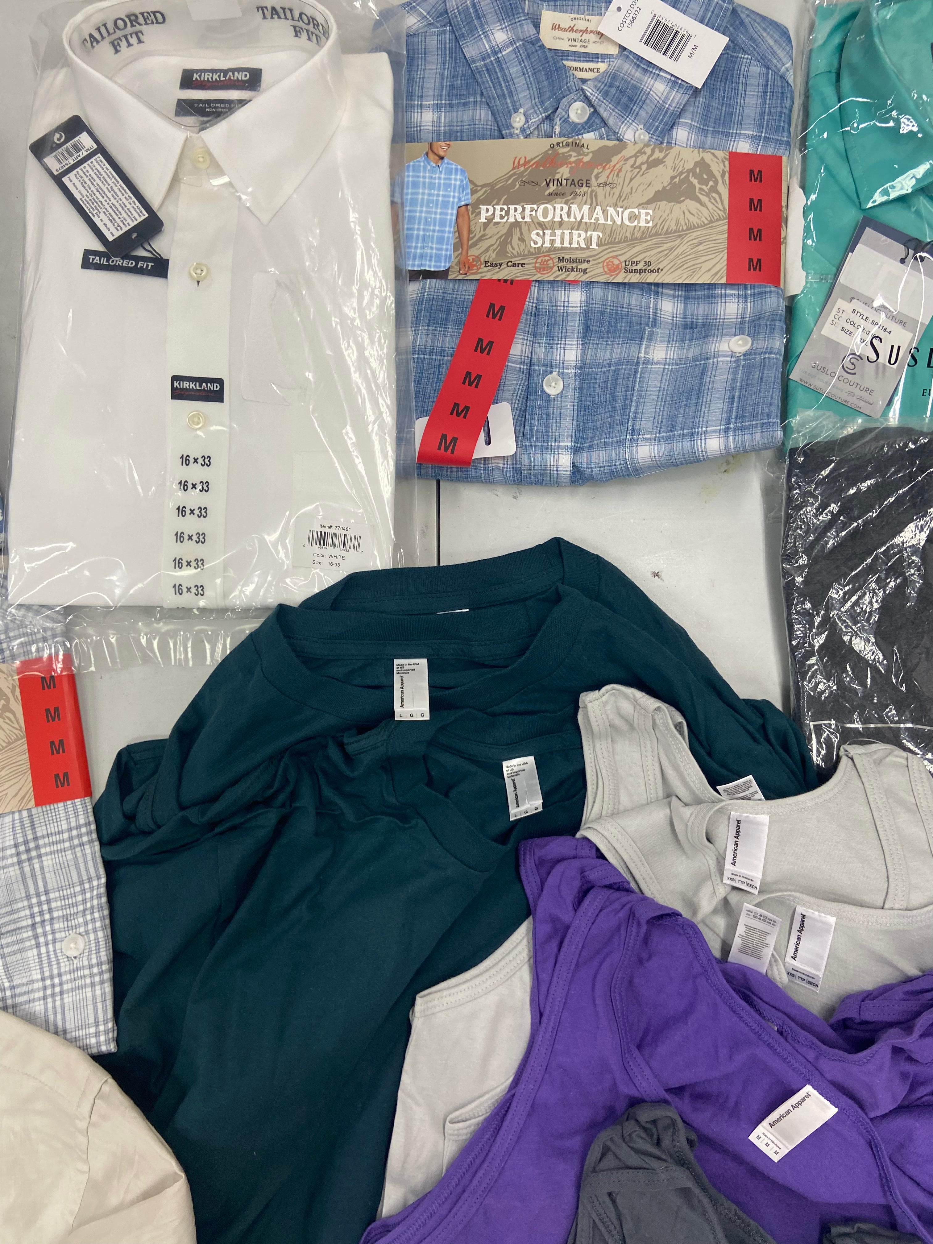 Men's Clothing Button Down Shirts, T-shirts and Other Tops, Wholesale Lot, CALVIN KLEIN, WEATHERPROOF, JACHS, Van Heusen, Suslo Couture and more, 29 items, Shelf Pulls, MSRP $693
