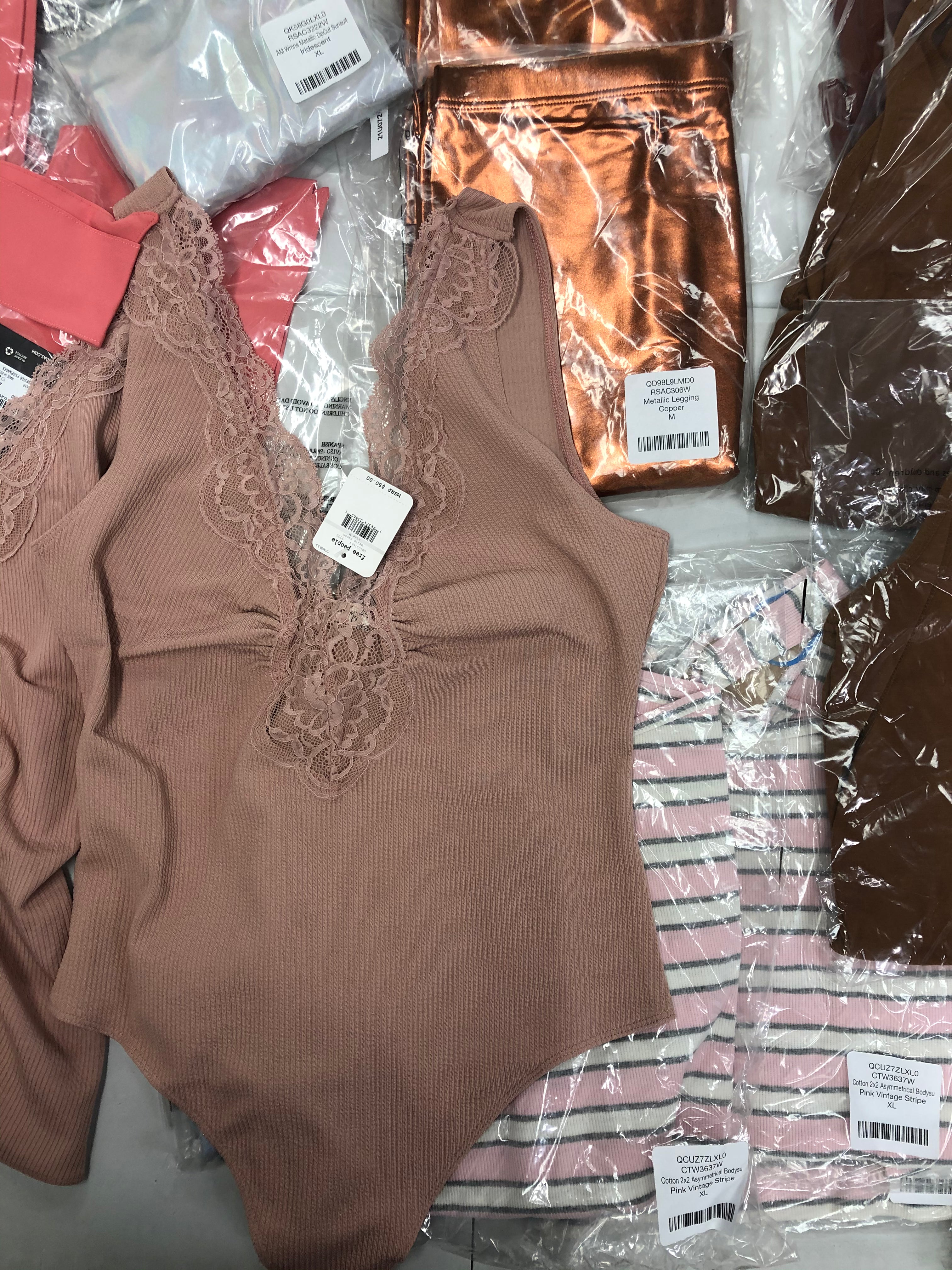 Women's Clothing Bodysuits, Leggings and Other Wholesale Lot, ADIDAS, FREE PEOPLE, AMERICAN APPAREL, 32 items, New, MSRP $770
