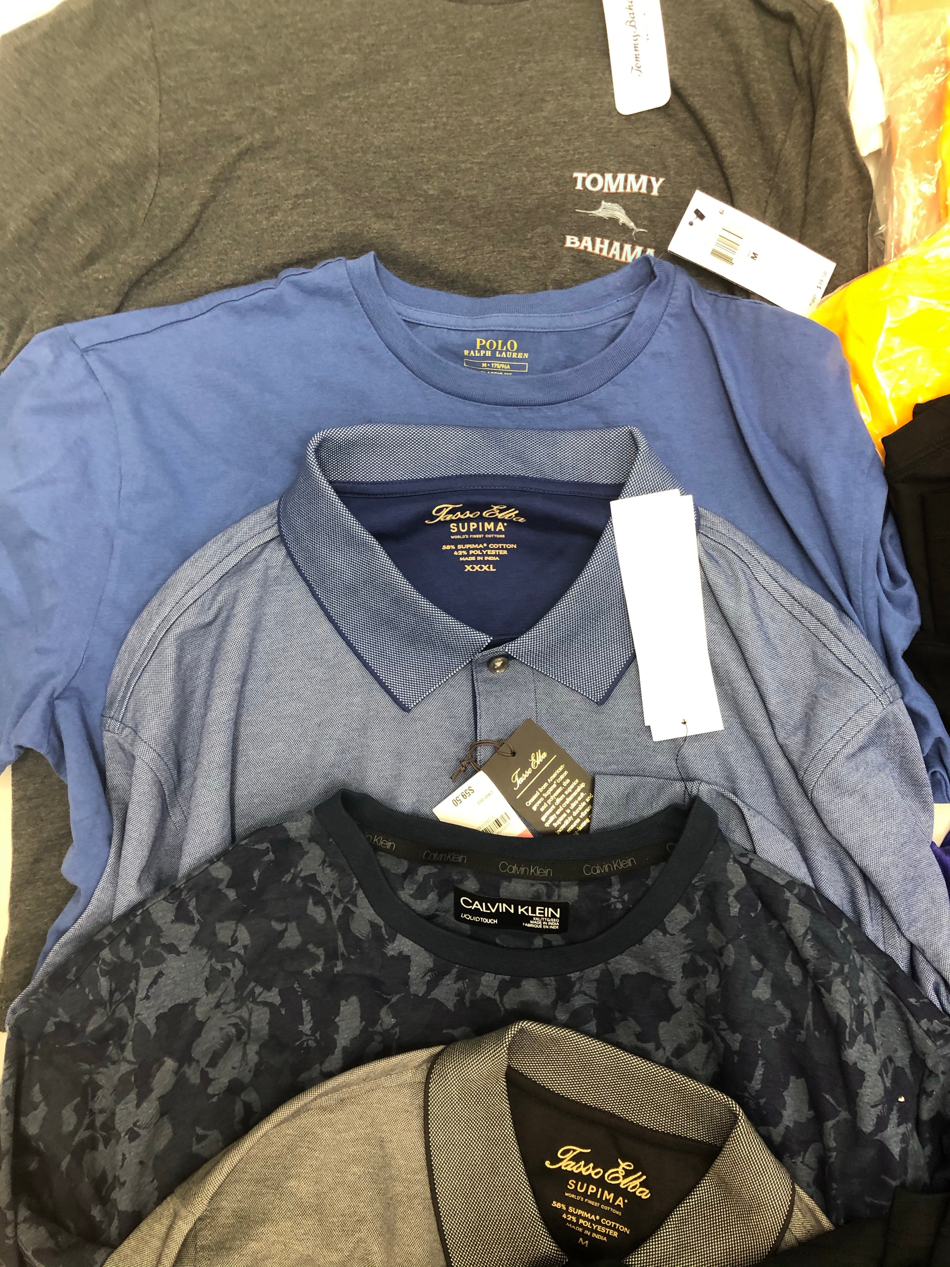 Men's Clothing Top Wholesale Lot, Puma, Adidas, Levi's, Nike, Tommy Bahama, Calvin Klein, Tasso Elba, Guess, and more, 23 Units, Shelf Pulls, MSRP $808.57
