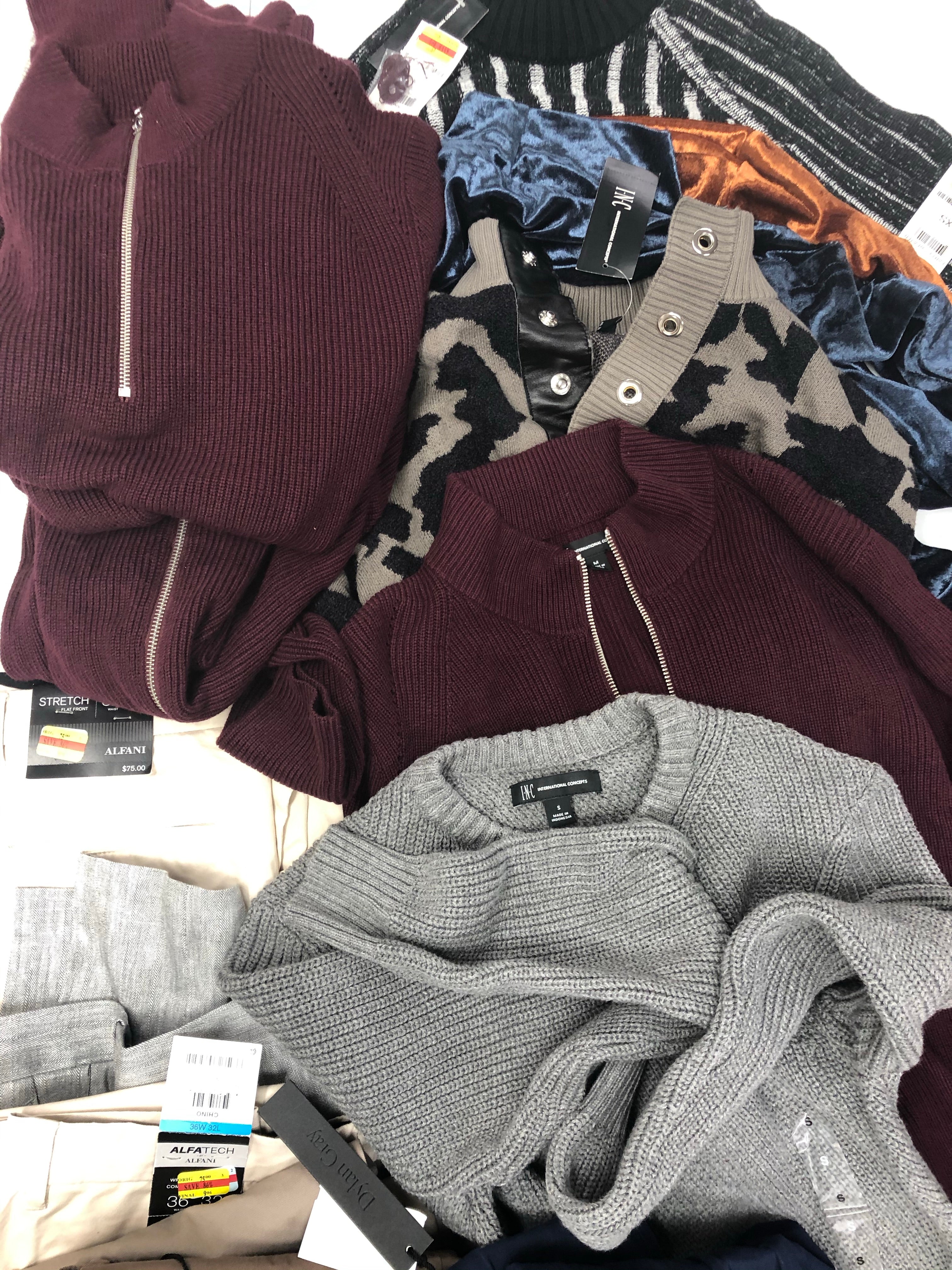 Men's Clothing Assorted Wholesale Lot, BUFFALO JEANS, DYLAN GRAY, ALFANI and more, 22 Units, Shelf Pulls, MSRP $1,802.98