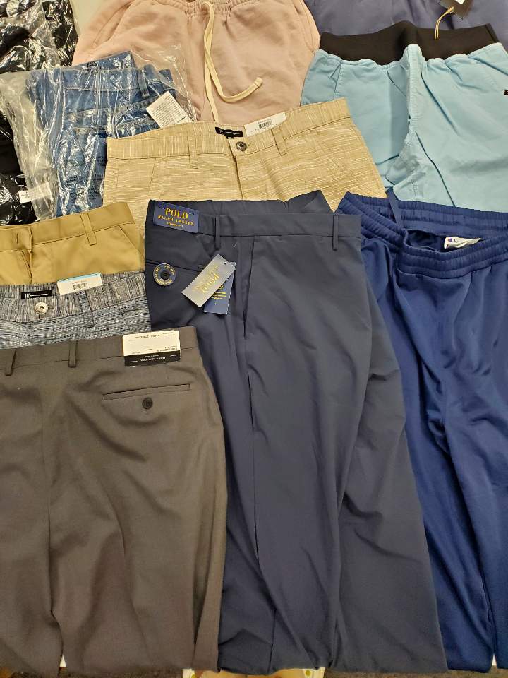 Men's Clothing Bottoms Wholesale Lot, MARC NEW YORK, POLO RALPH LAUREN, AMERICAN APPAREL, INC and more, 12 Items, Shelf Pulls, MSRP $594