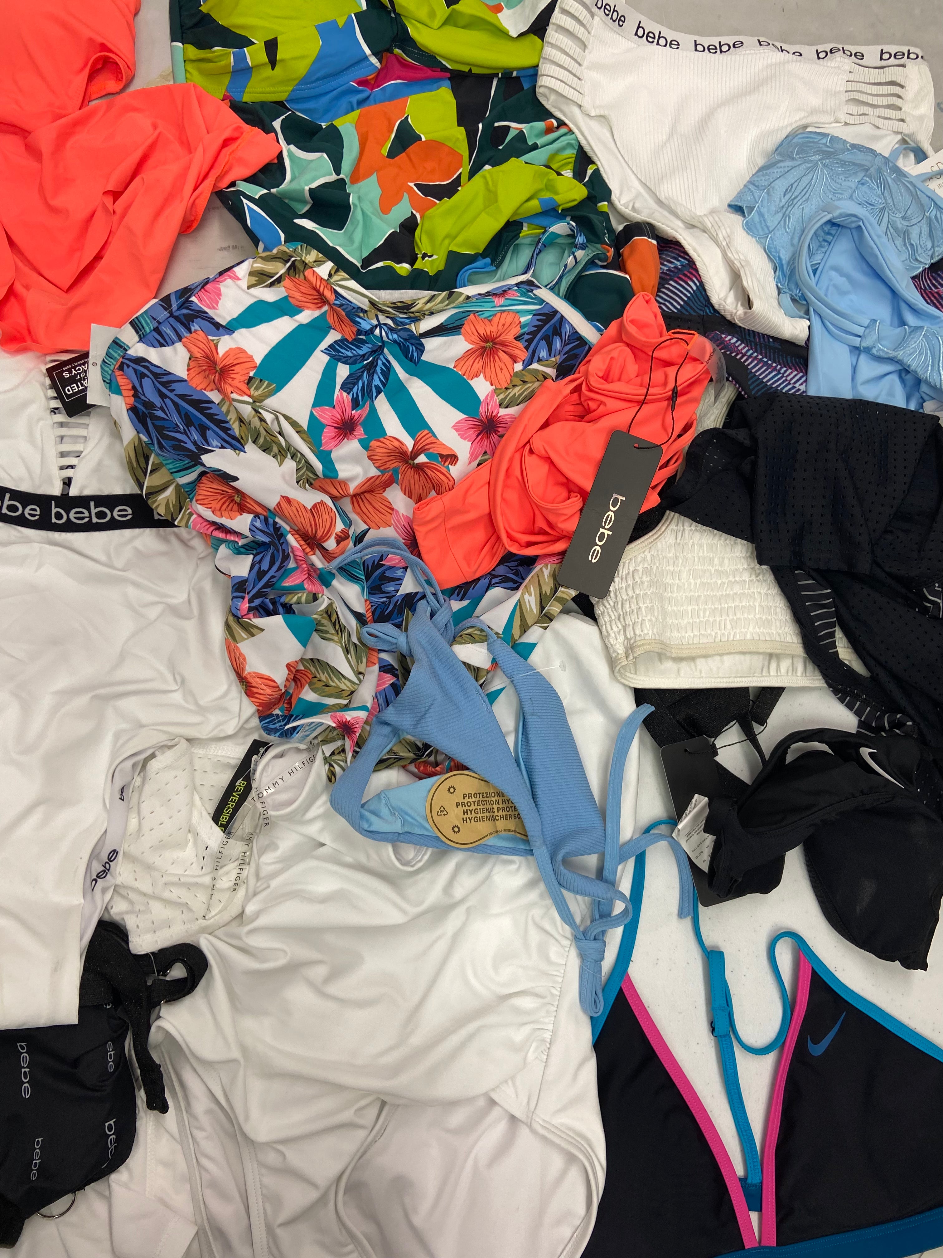 Women's Swimwear Wholesale Lot, NIKE, TOMMY HILFIGER, BEBE, L*SPACE, ANNE COLE, KENDALL + KYLIE, HULA HONEY and more, 20 items, CUSTOMER RETURNS