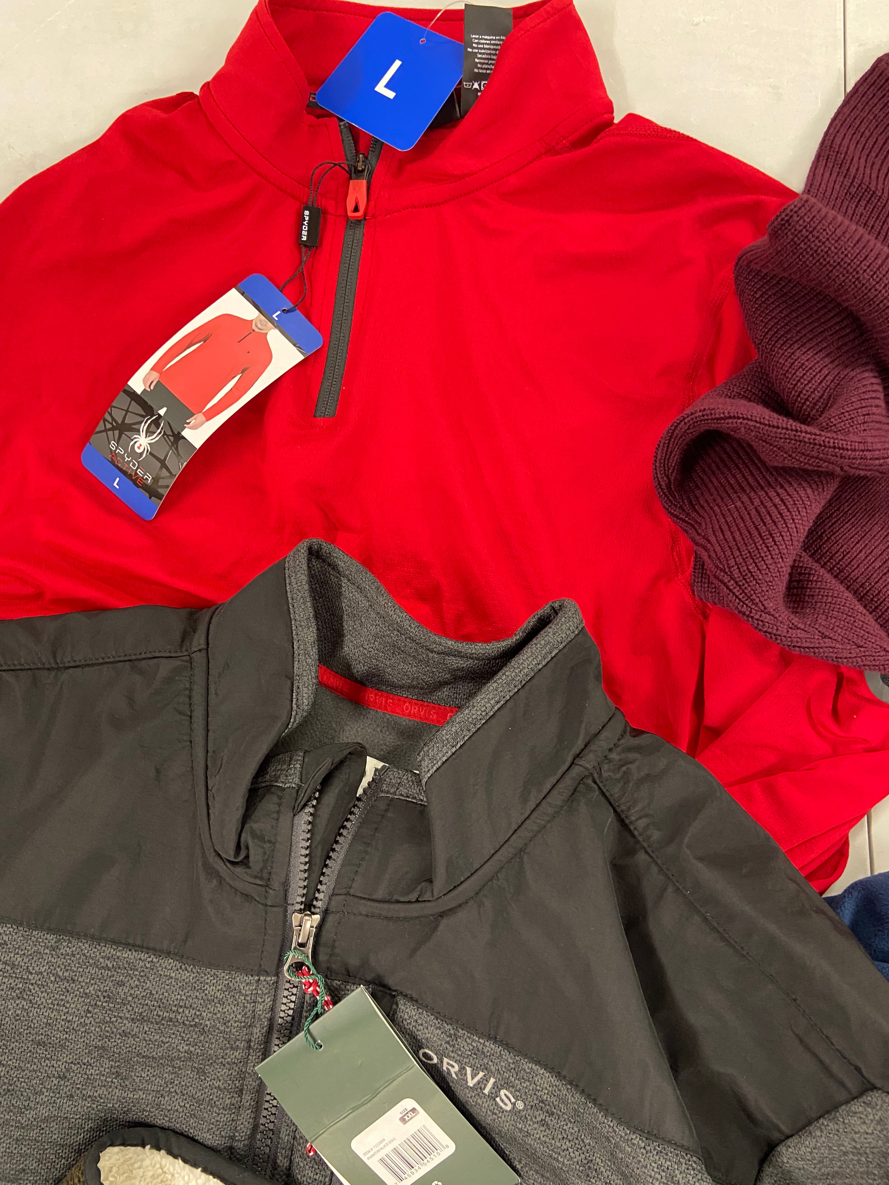 Men's Clothing Sweaters & Outerwear Wholesale Lot, ADIDAS, MOUNTAIN HARDWEAR, SPYDER, ORVIS and more, 10 items, Shelf Pulls, MSRP $670