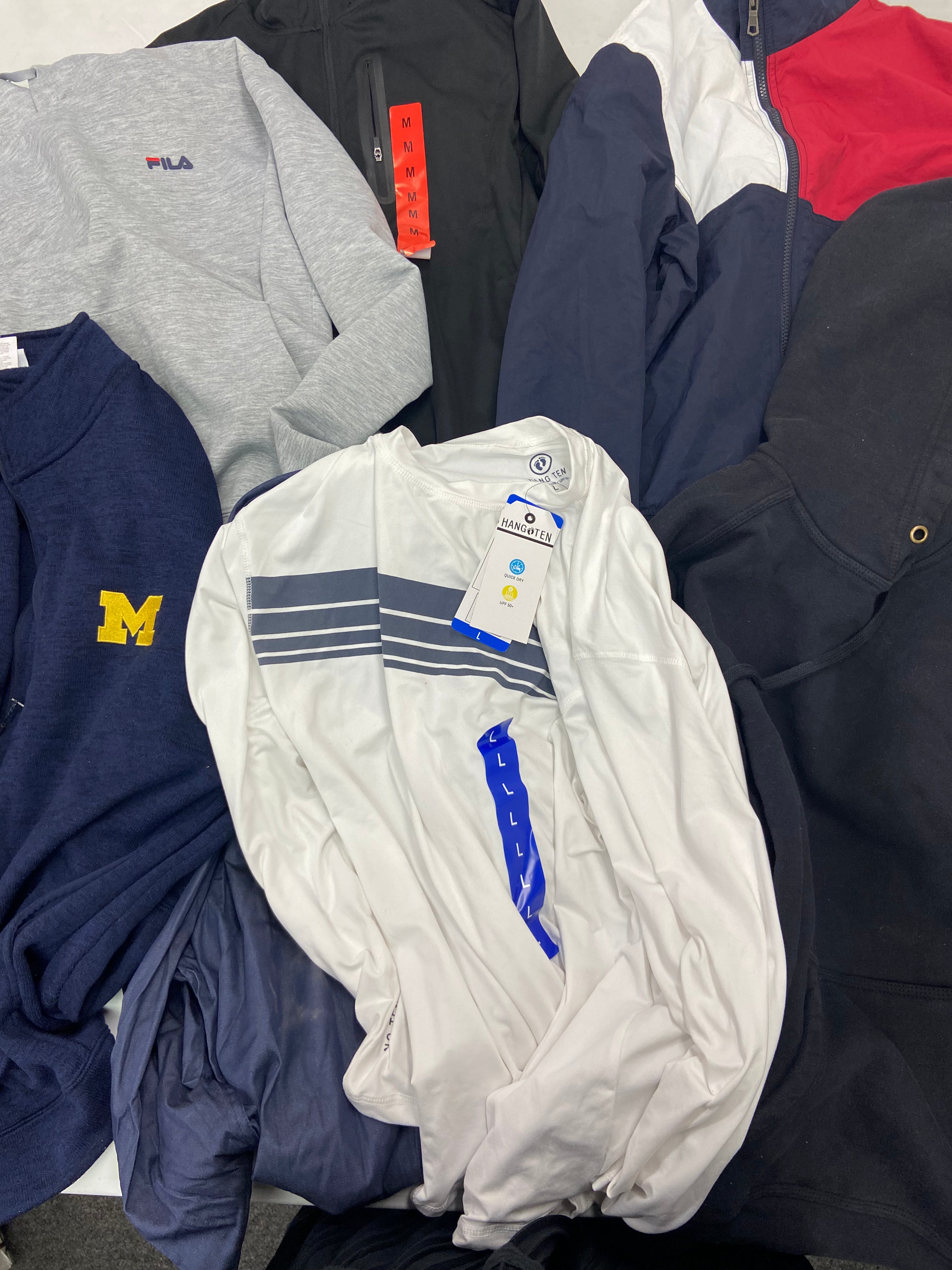 Men's Clothings Jackets & Tops, Wholesale Lot, FILA, TOMMY HILFIGER, HICKEY FREEMAN, HANG TEN, CHAMPION, MONDETTA and more, 7 items, CUSTOMER RETURNS