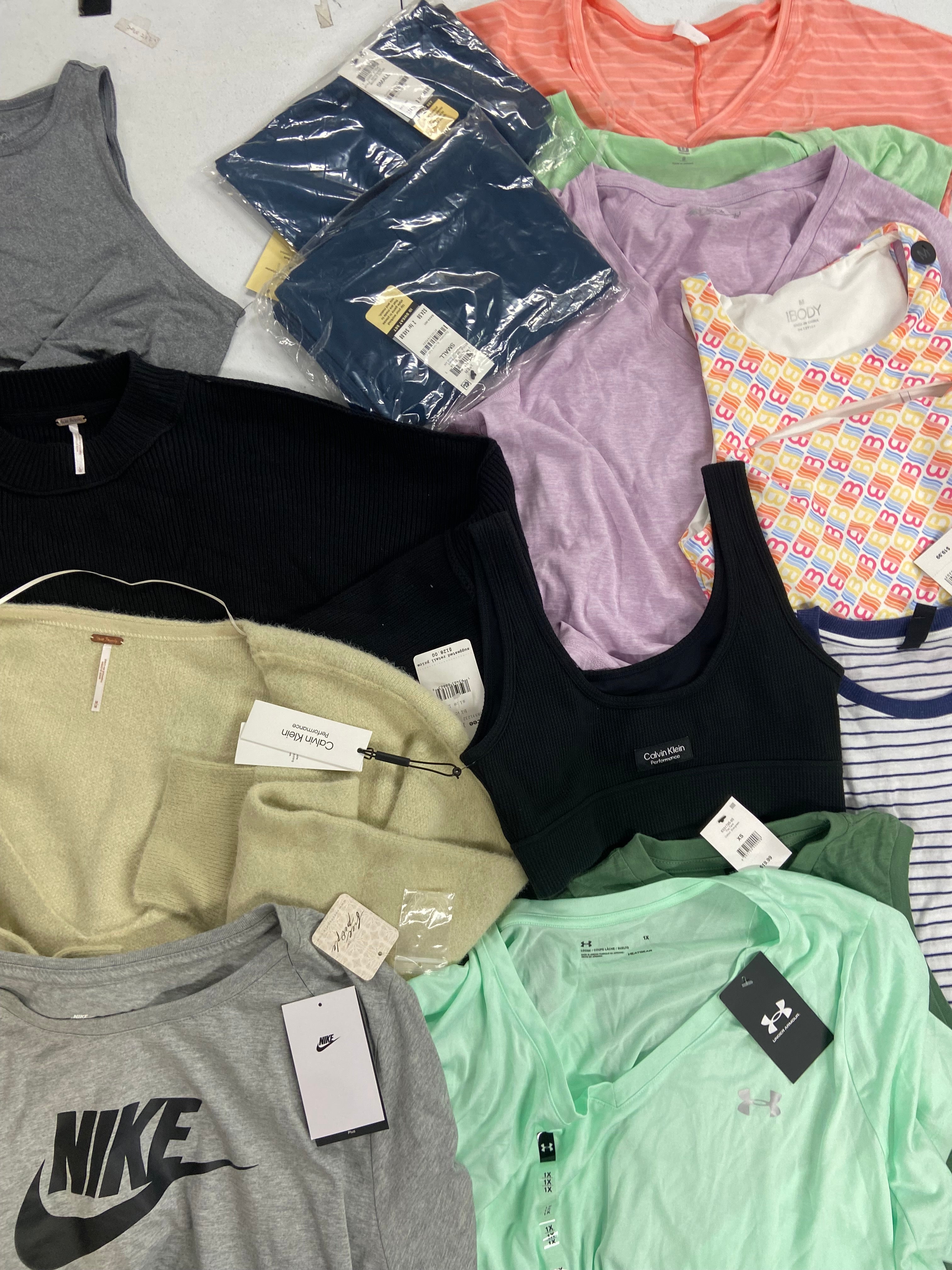 Women's Clothing Assorted Wholesale Lot, FREE PEOPLE, CALVIN KLEIN, NIKE, UNDER ARMOUR, COTTON ON and Others, 14 items, Shelf Pulls, MSRP $536