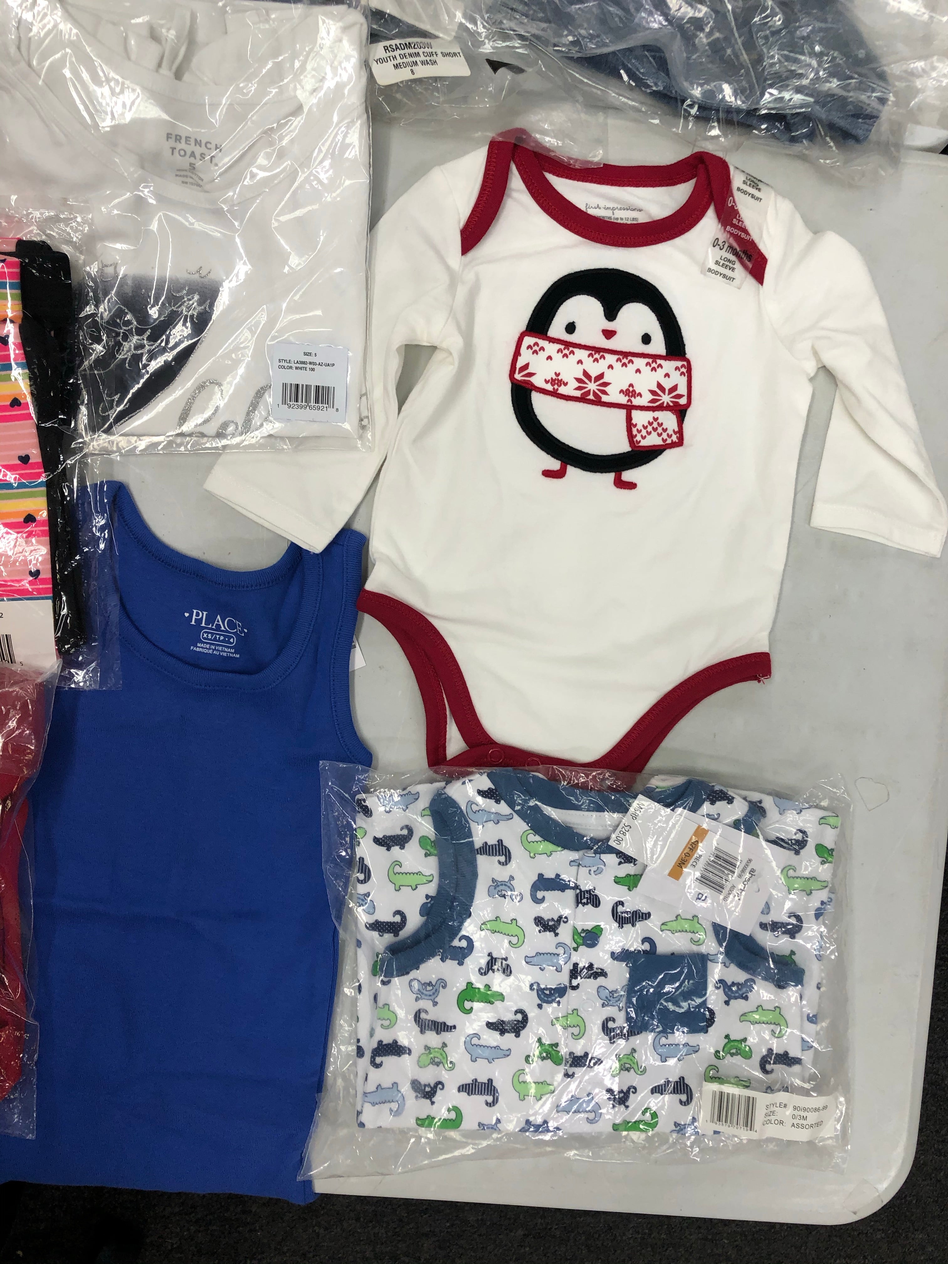 Kid's Clothing Assorted Wholesale Lot, ABSORBA, AMERICAN APPAREL, DESPICABLE ME, HANES, LIMITED TOO, THE CHILDREN'S PLACE and more,  21 items, New, MSRP $384