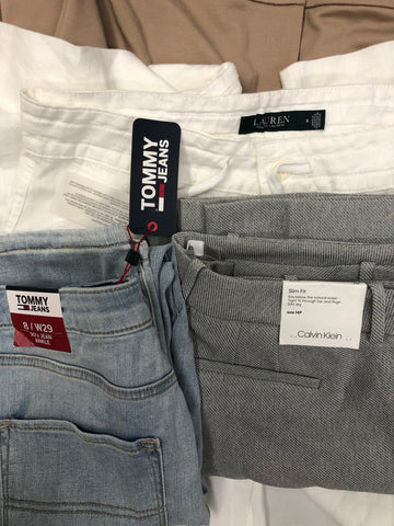 Women's Clothing Bottom Pants Wholesale Lot, LAUREN RALPH LAUREN, TOMMY HILFIGER, CALVIN KLEIN, DKNY, EILEEN FISHER, INC and more, 18 Units, Shelf Pulls, MSRP $1,347