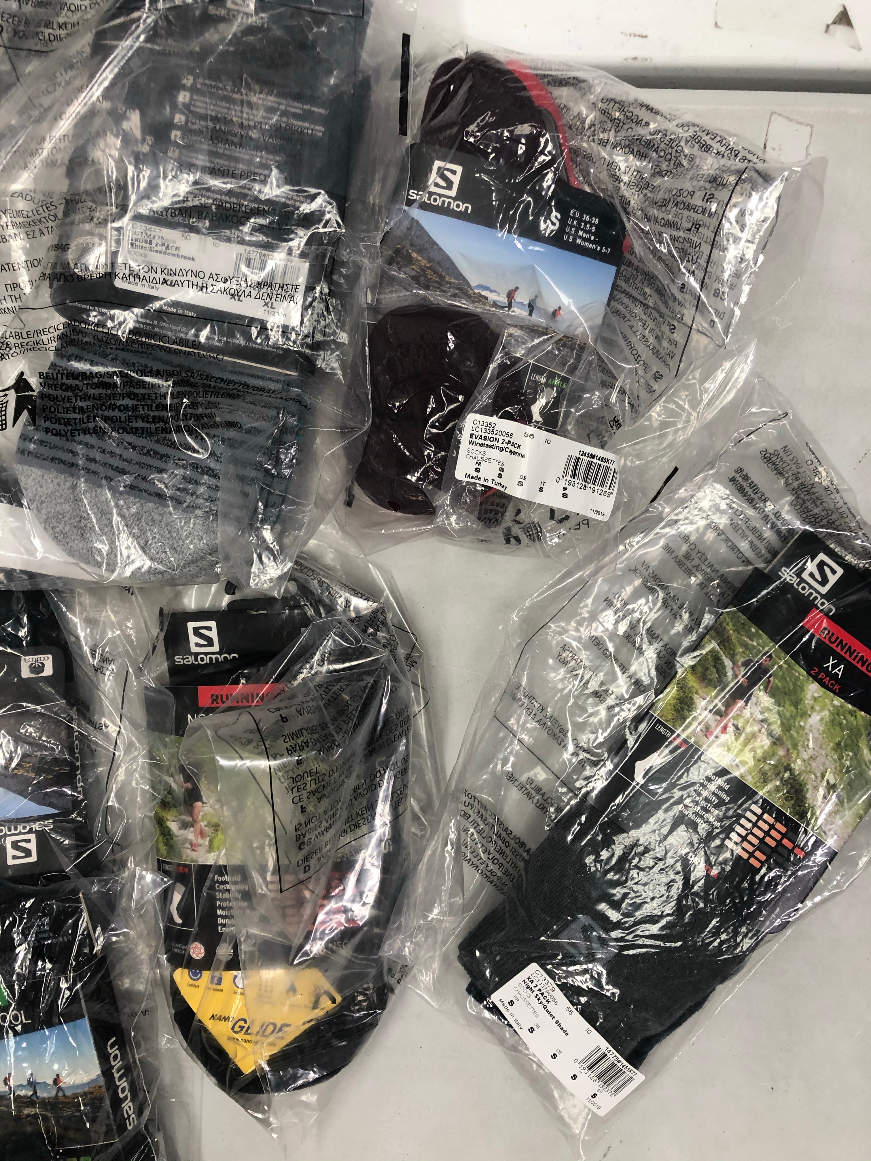 Unisex Socks Wholesale Lot, SALOMON, 18 Items, New, MSRP $330