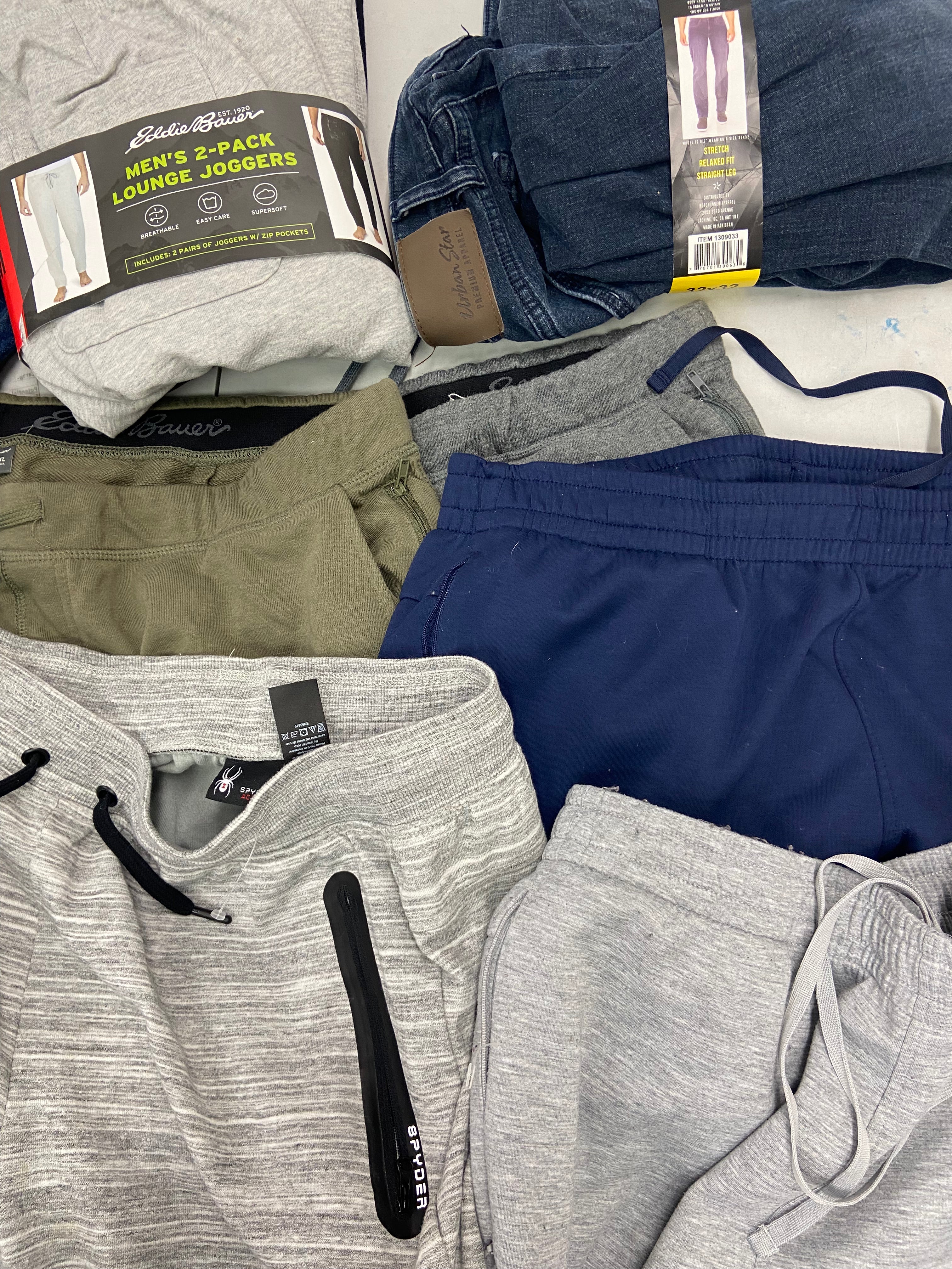 Men's Clothings Bottoms, Wholesale Lot, FILA, POLO RALPH LAUREN, WEATHERPROOF , EDDIE BAUER, KIRKLAND, URBAN STAR, SPYDER and more, 11 items, CUSTOMER RETURNS