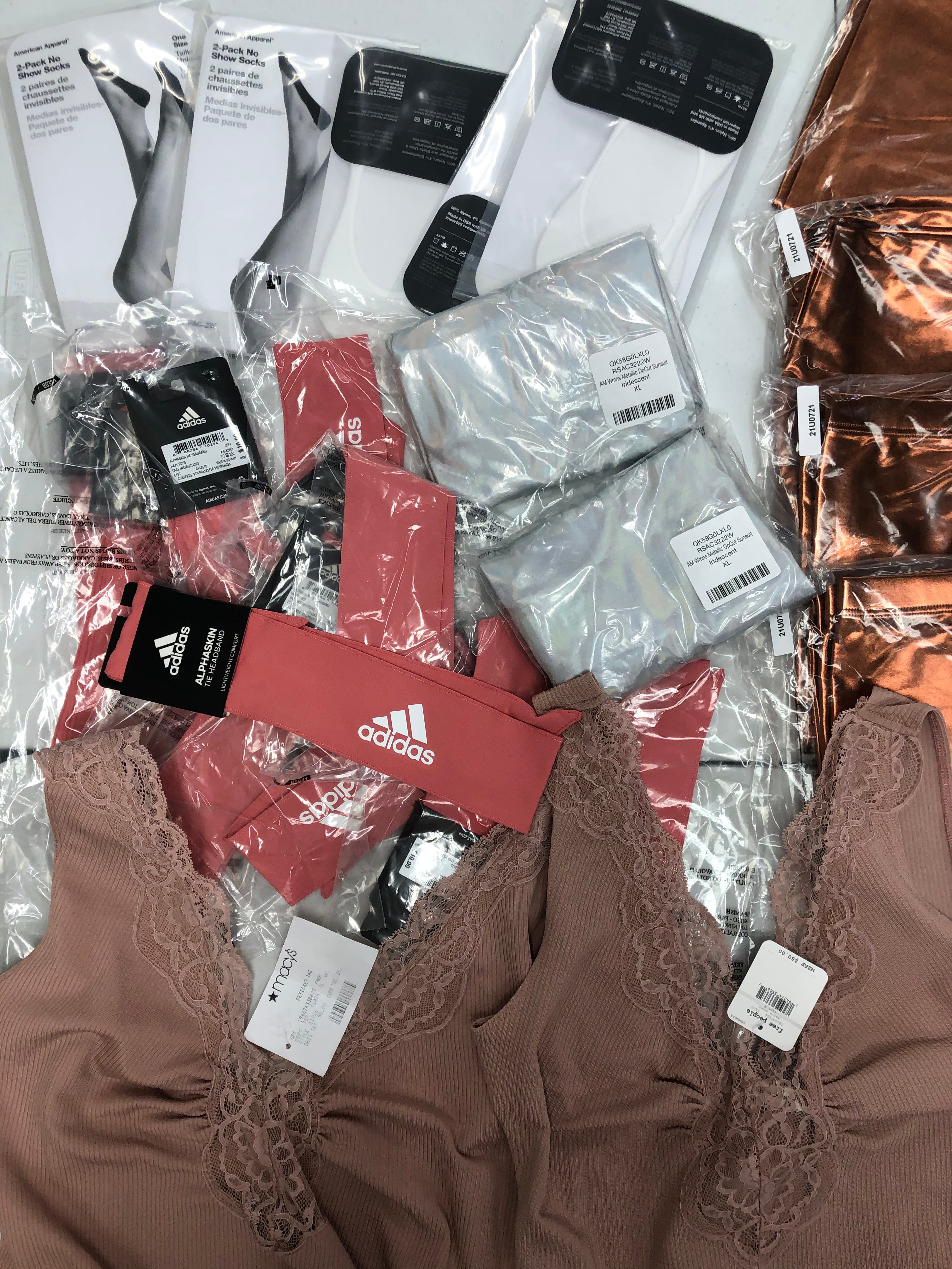 Women's Clothing Bodysuits, Leggings and Other Wholesale Lot, ADIDAS, FREE PEOPLE, AMERICAN APPAREL, 32 items, New, MSRP $770