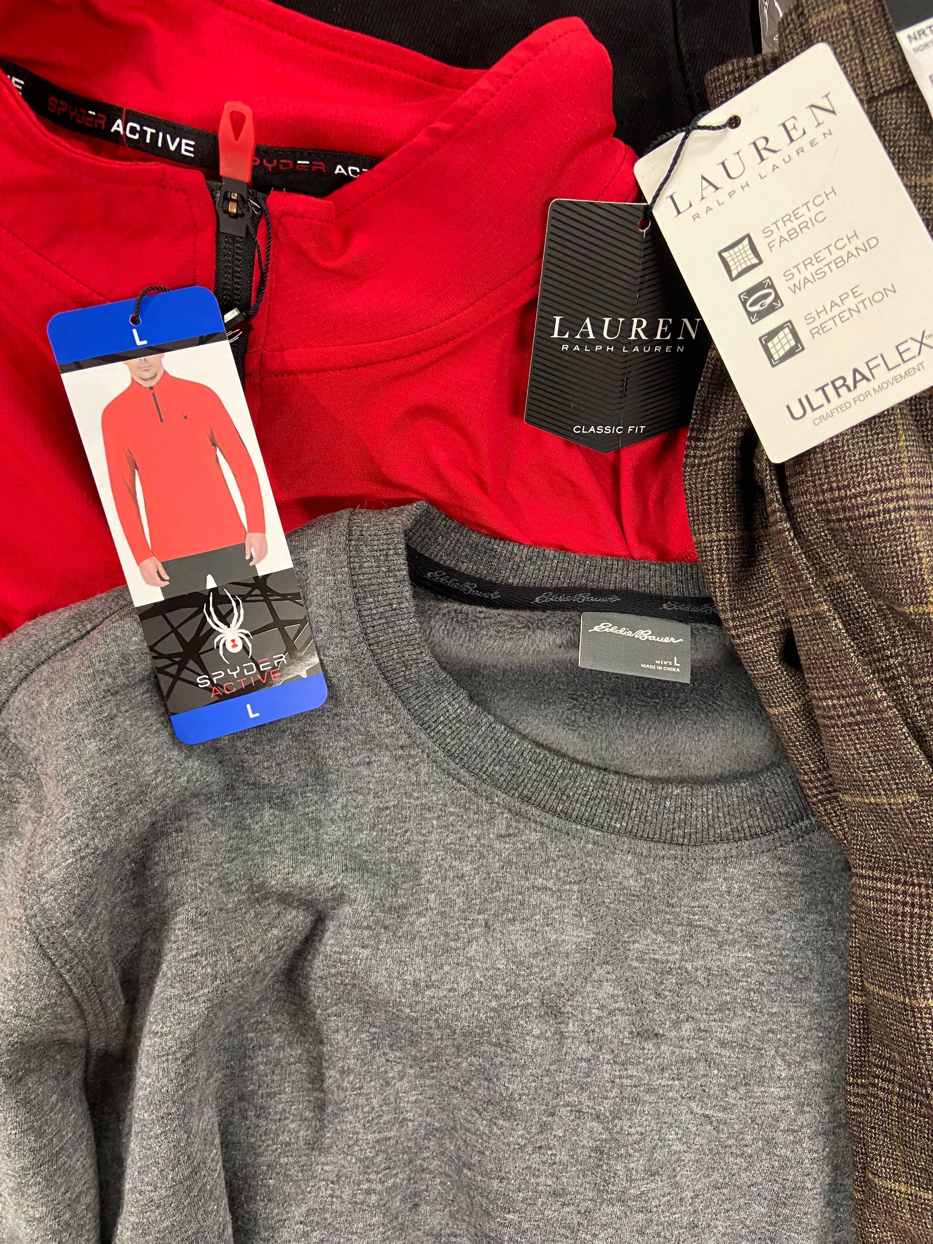Men's Clothing Sweaters & Others, Wholesale Lot, RALPH LAUREN, EDDIE BAUER, SPYDER, CLUBROOM, LAZER and more 15 items, Shelf Pulls, MSRP $820
