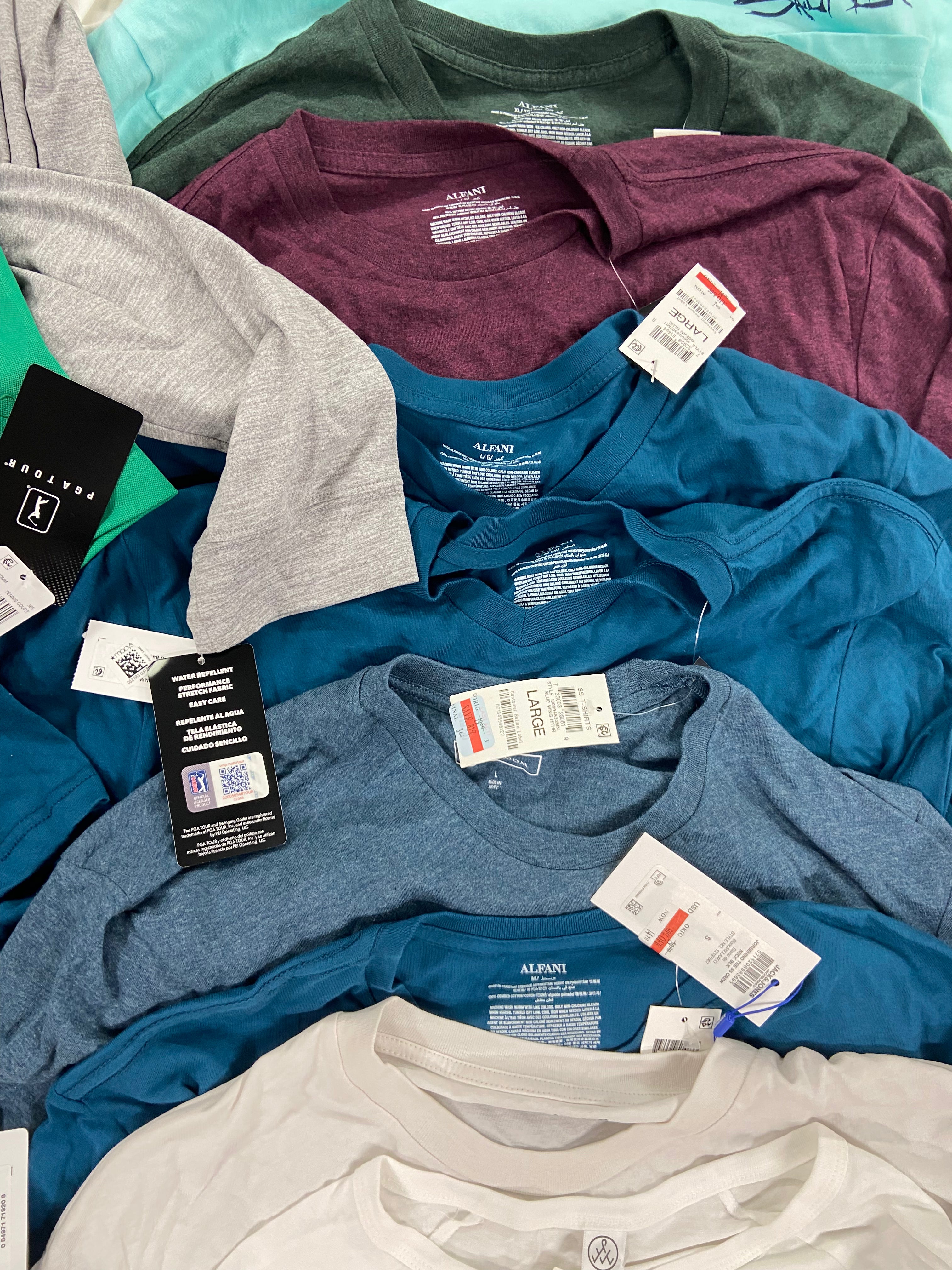 Men's Clothing Golf Shirts & Other Tops, Wholesale Lot, PGA TOUR, JACK JONES, ALTERNATIVE, CLUBROOM, and more, 15 items, Shelf Pulls, MSRP $495