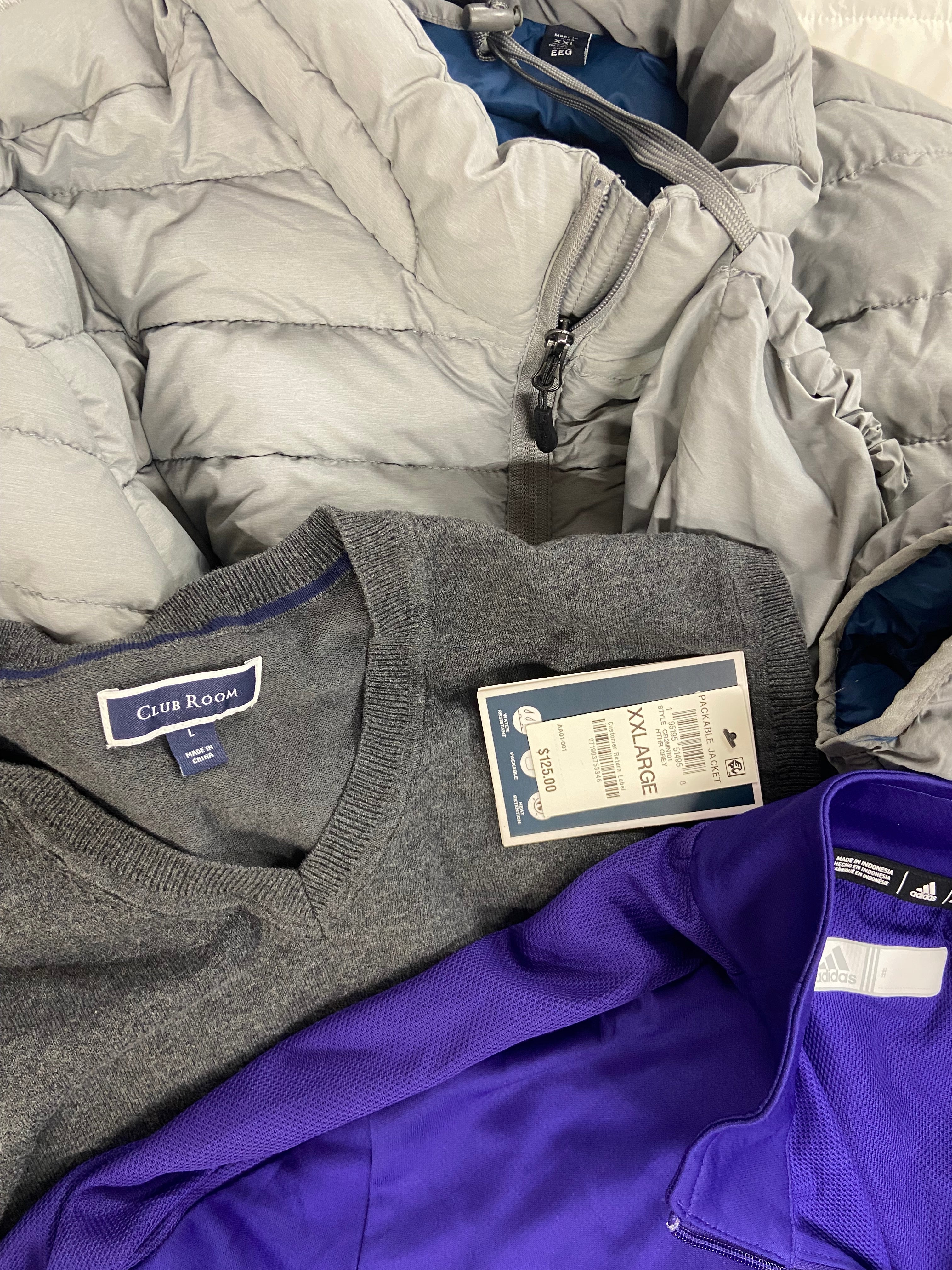 Men's Clothing Outerwear & Others, Wholesale Lot, ADIDAS, ALFANI, CLUB ROOM, 6 items, Shelf Pulls, MSRP $570