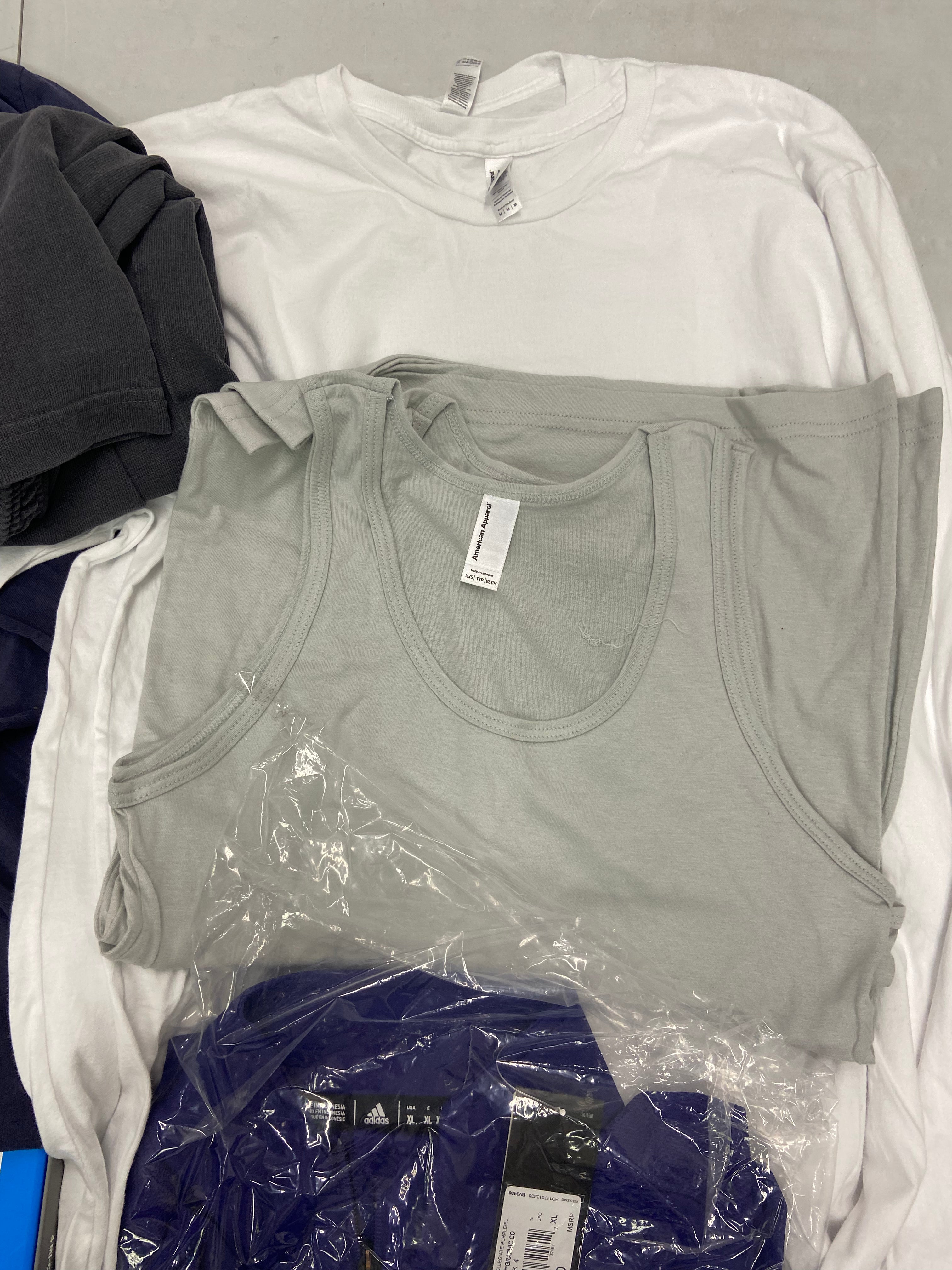 Men's Clothing T-Shirts, Casual Shirts and Others Wholesale Lot, ADIDAS, CALVIN KLEIN, COLUMBIA, AMERICAN APPAREL, 27 items, Shelf Pulls, MSRP $1,038