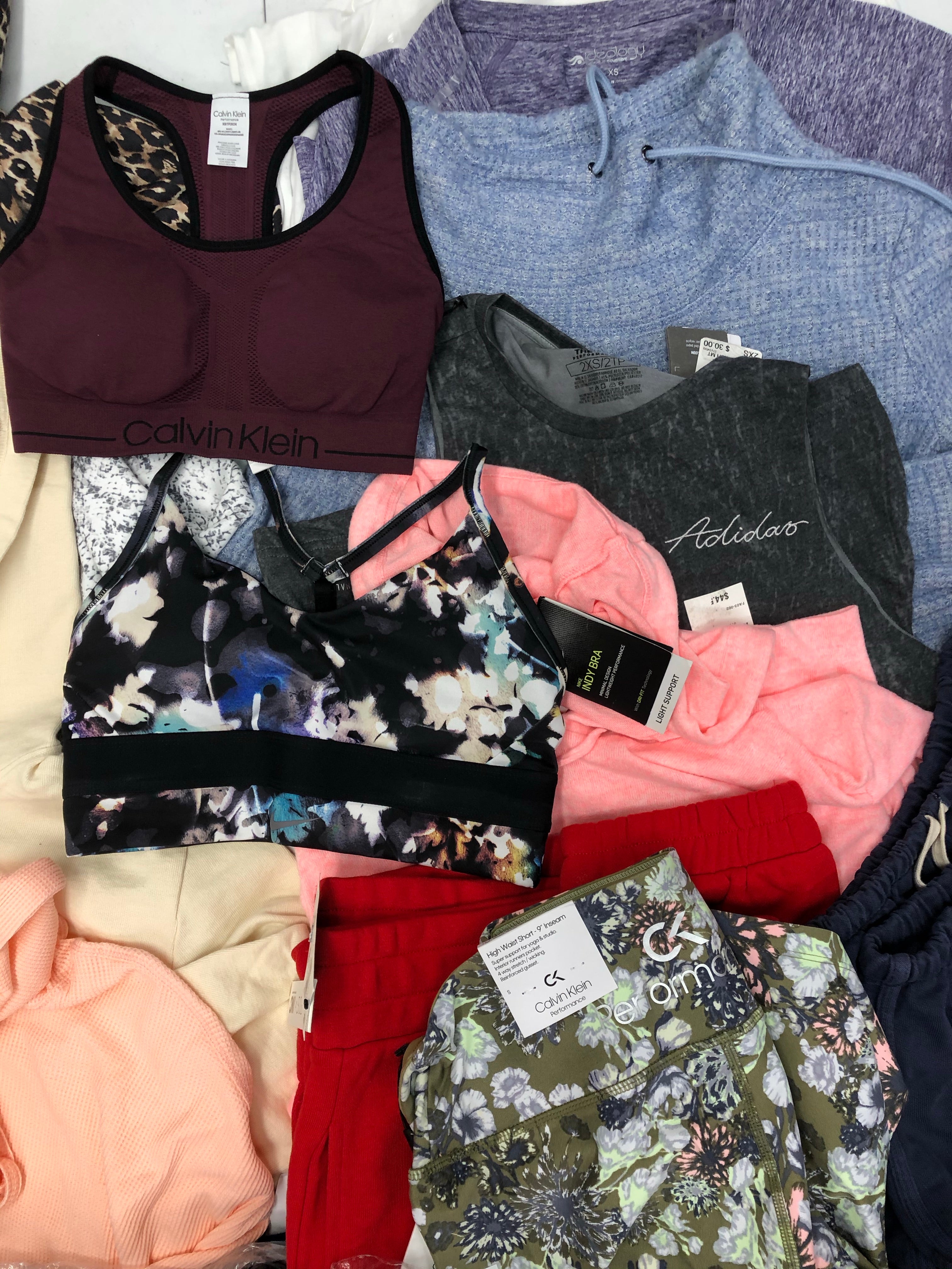 Women's Clothing Activewear Wholesale Lot, Nike, Adidas, Calvin Klein, Under Armour, Ideology and more, 31 Units, Shelf Pulls, MSRP $1,427.98