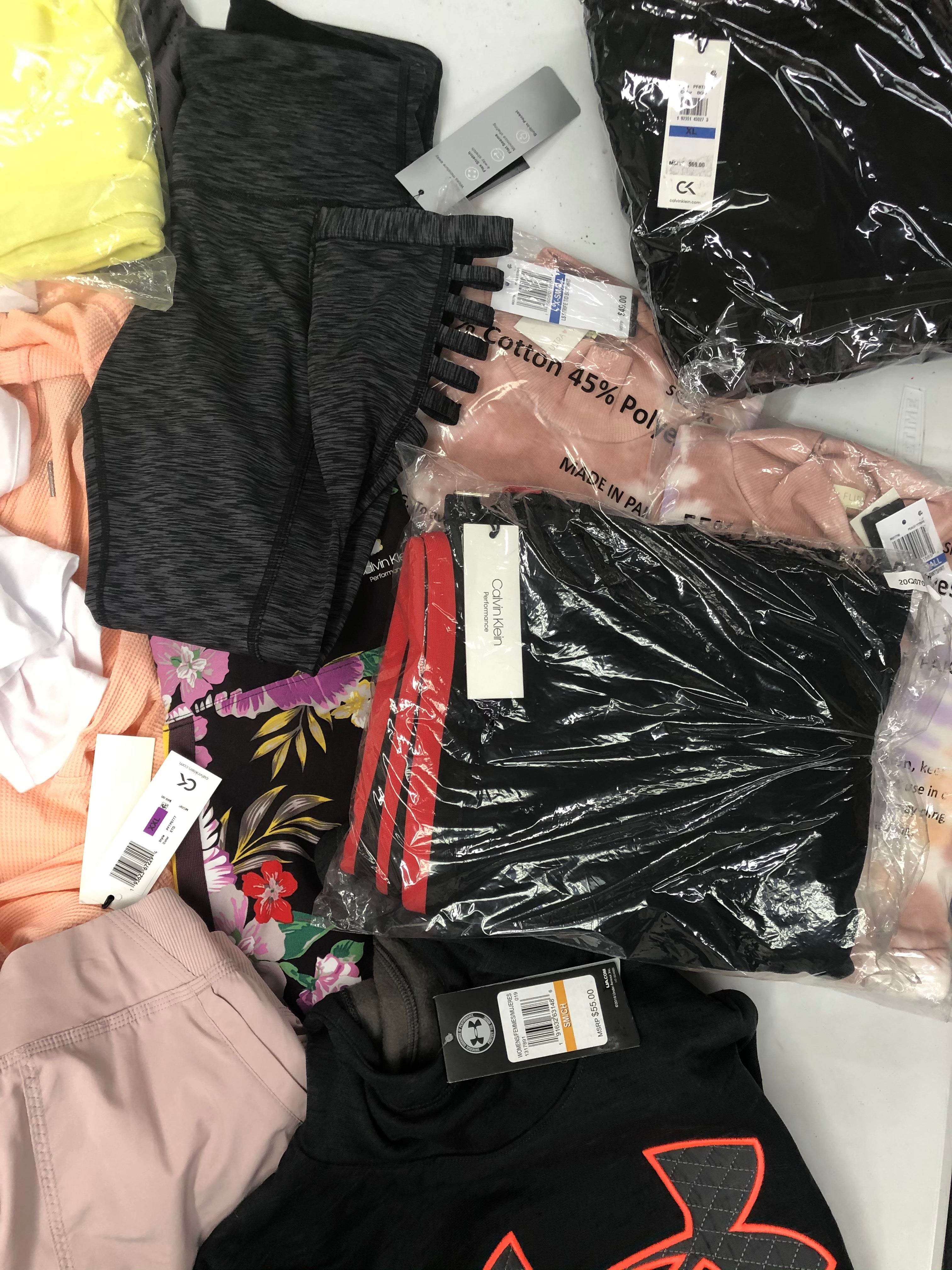 Women's Clothing Assorted Activewear Wholesale Lot, UNDER ARMOUR, ADIDAS, CALVIN KLEIN and more, 19 Units, Shlef Pulls, MSRP $974.48