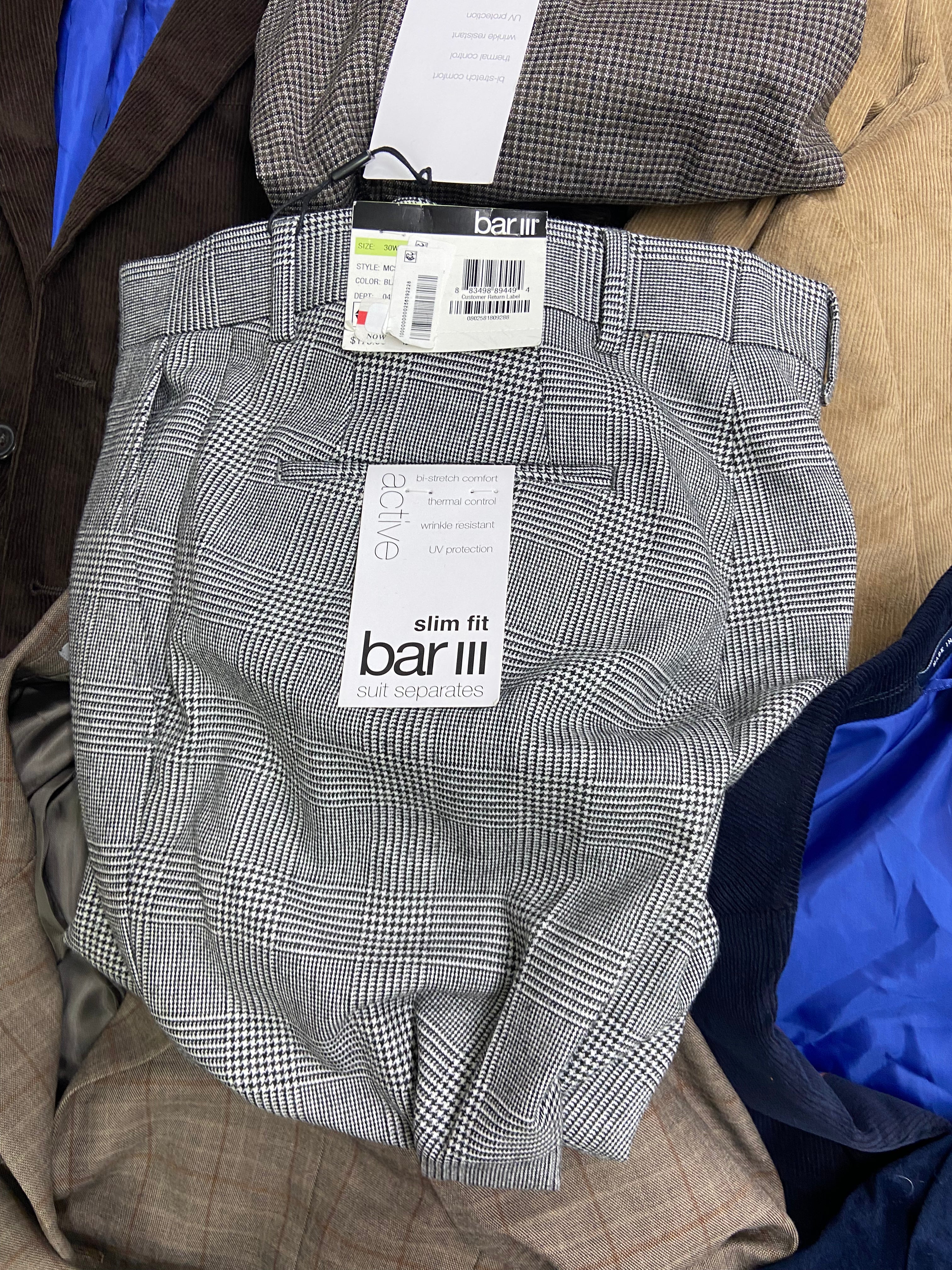 Men's Clothing Blazers & Dress Pants Wholesale Lot, ALFANI, CLUB ROOM, BAR III, 8 items, Shelf Pulls, MSRP $1,921