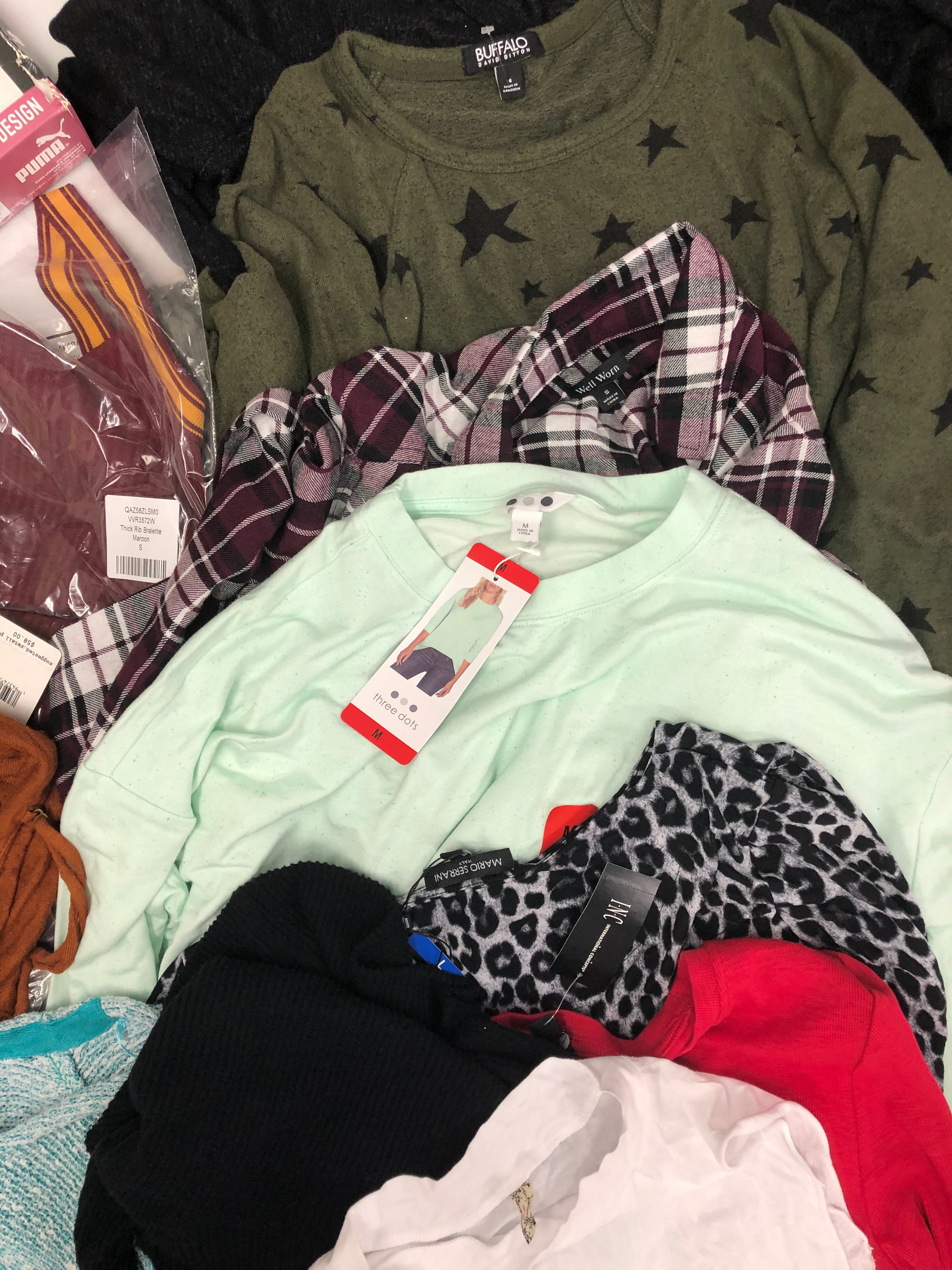 Women's Clothing Rompers, Cardigans, and other Tops, Wholesale Lot, SPLENDID, PUMA, FREE PEOPLE, THREE DOTS and more, 19 items, Shelf Pulls, MSRP $1,135