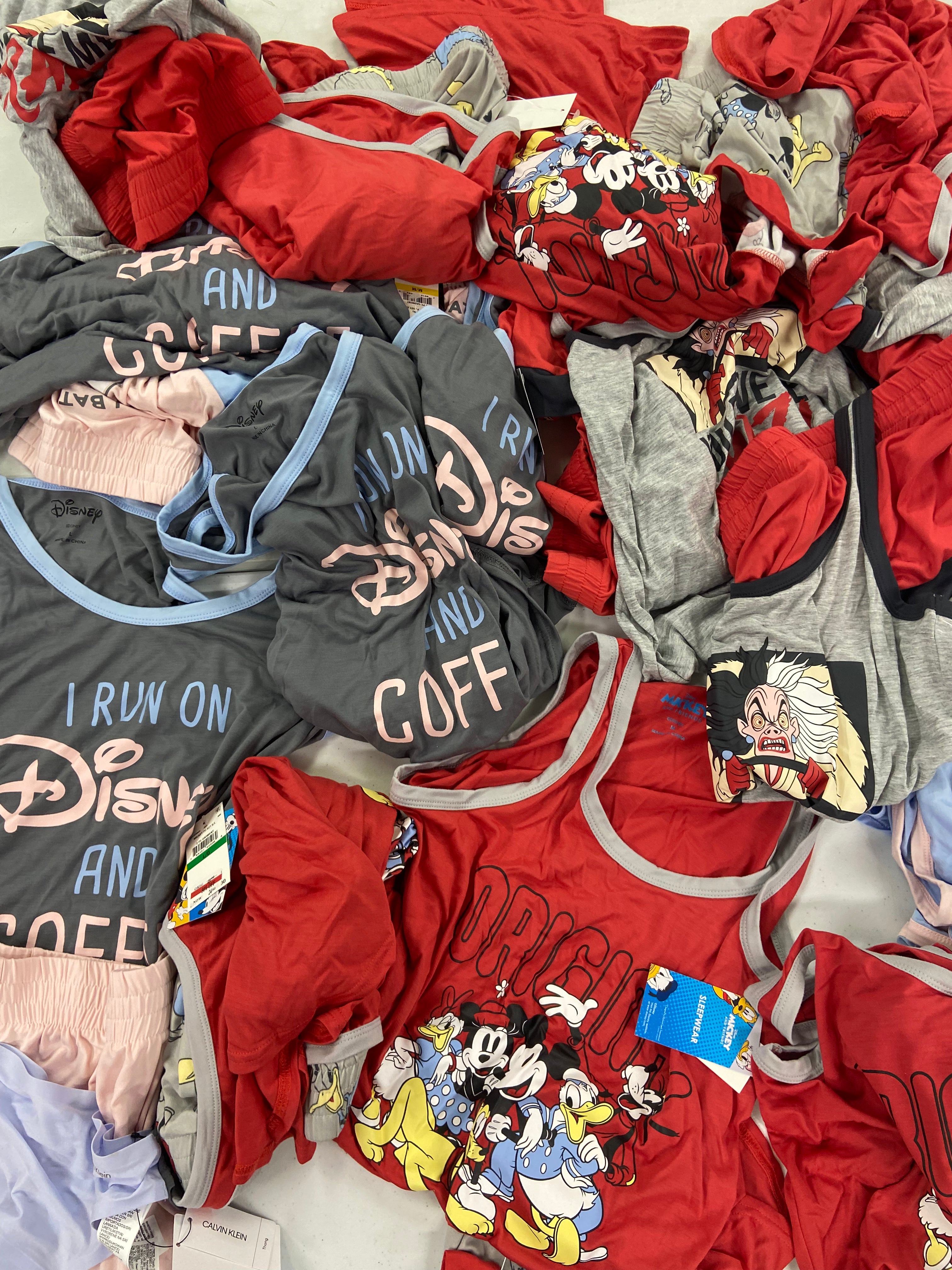Women's Sleepwear Set Wholesale Lot, DISNEY, CALVIN KLEIN, 19 items, Shelf Pulls, MSRP $866