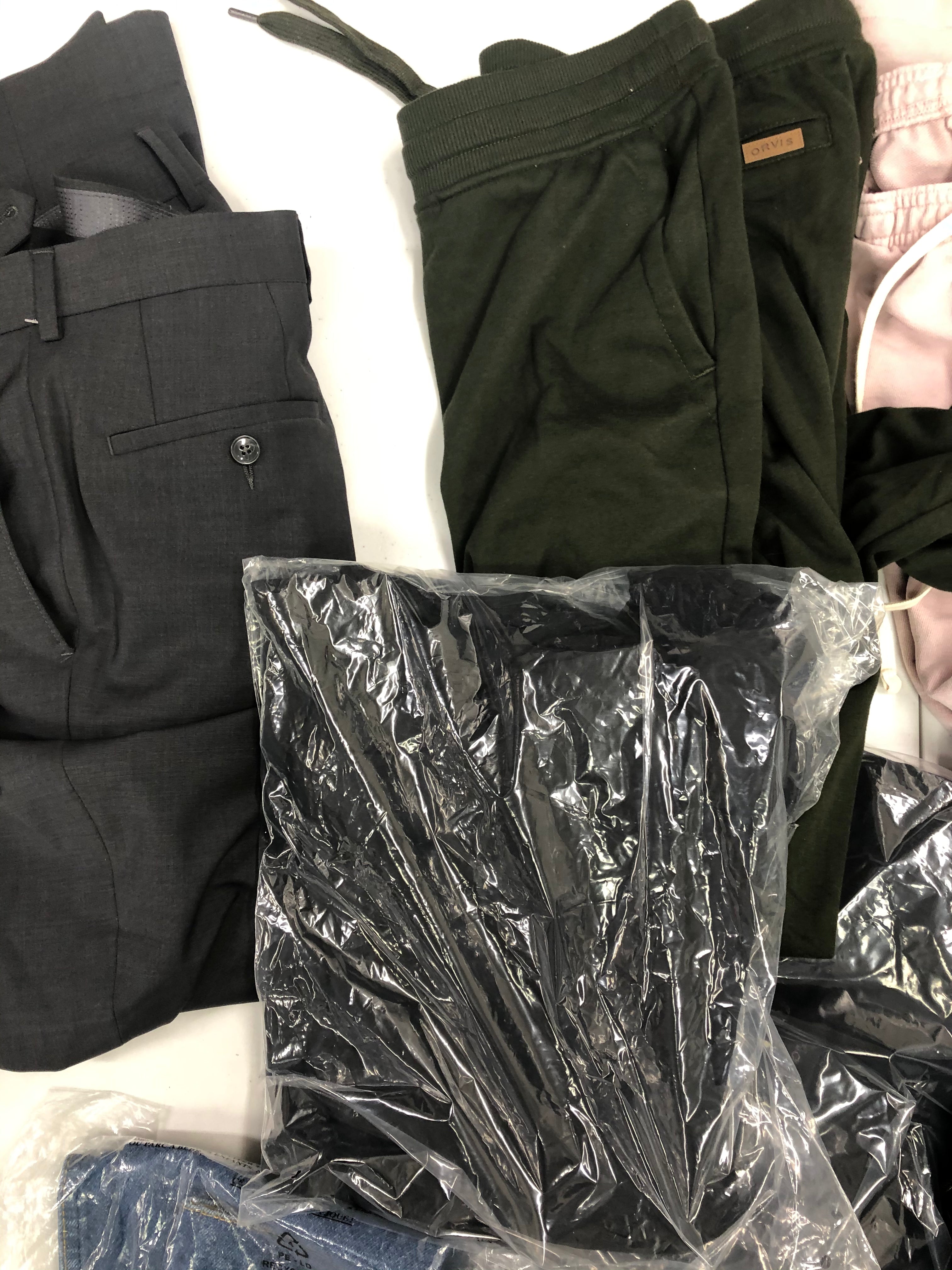 Men's Clothing Pants, Joggers and more Wholesale Lot, EDDIE BAUER, ORVIS, BAR III, AMERICAN APPAREL, STEVE MADDEN, and more, 13 items, Shelf Pulls, MSRP $692