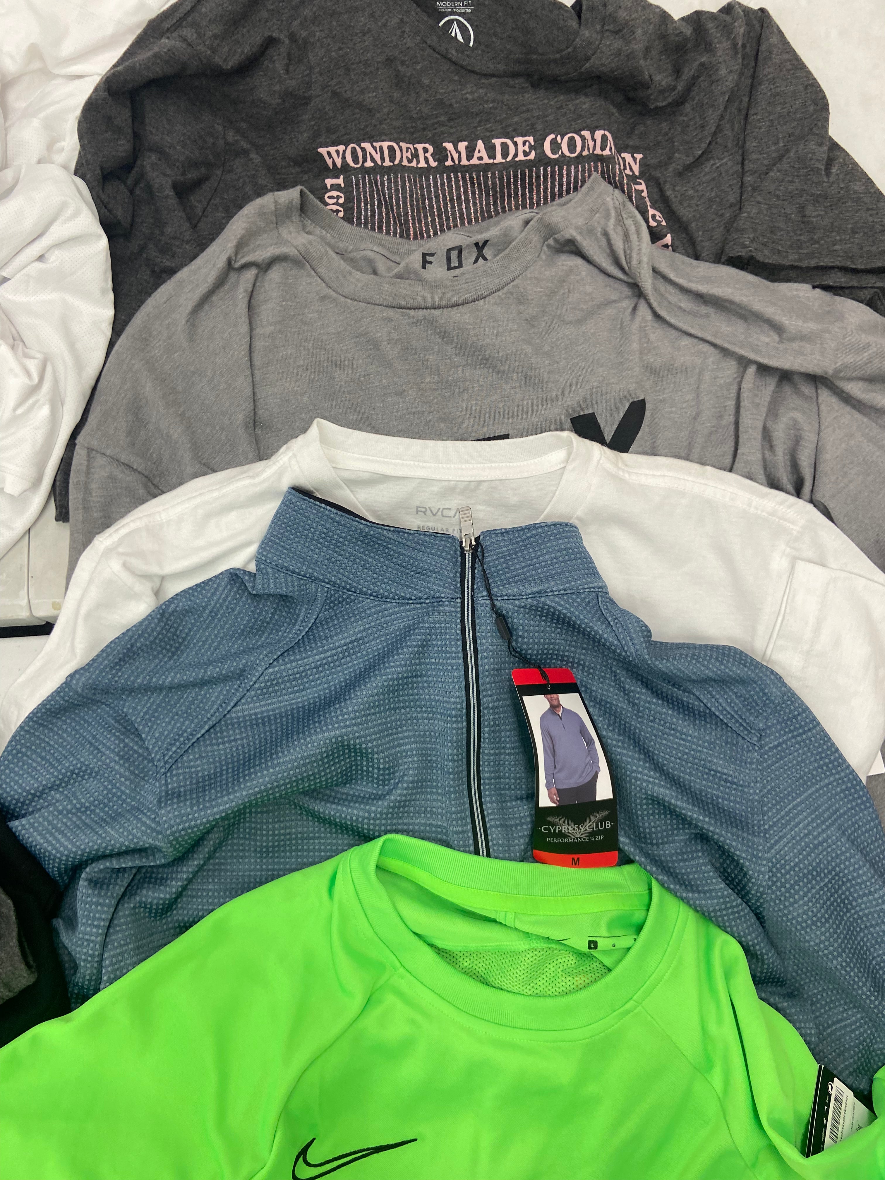 Men's Clothing Tops Wholesale Lot, NIKE, LUCKY BRAND, VOLCOM, SPYDER, CYPRESS CLUB, 32 DEGREES and more, 17 items, Shelf Pulls, MSRP $717