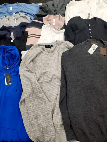 Men's Clothing Tops Wholesale Lot, ALTEA, POLO RALPH LAUREN, AMERICAN APPAREL, 18 Items, Shelf Pulls, MSRP $891