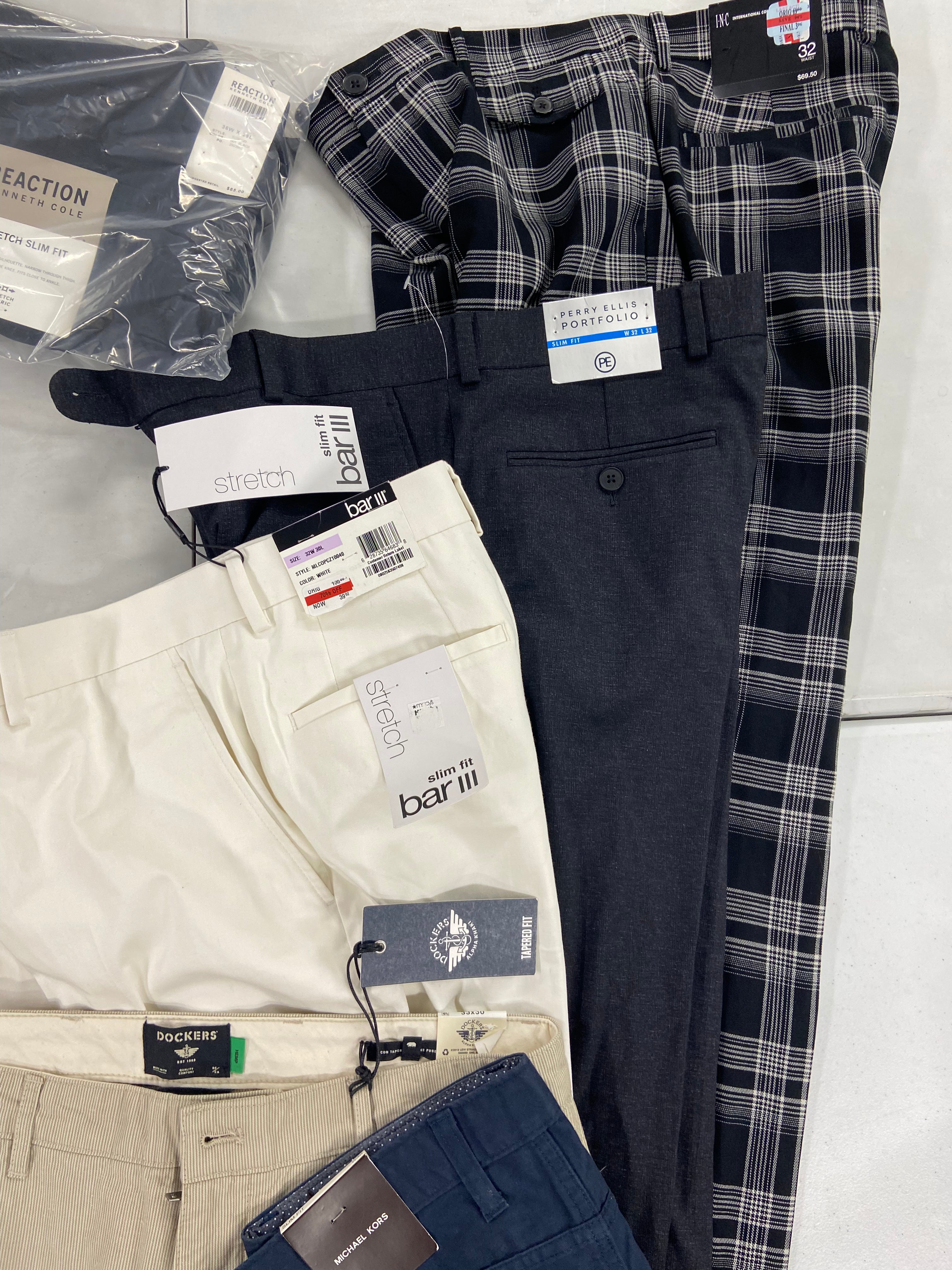 Men's Clothing Dress Pants and Others, Wholesale Lot, LAUREN RALPH LAUREN, MICHAEL KORS, DOCKERS, PERRY ELLIS, Bar III and more, 12 items, Shelf Pulls, MSRP $1,362