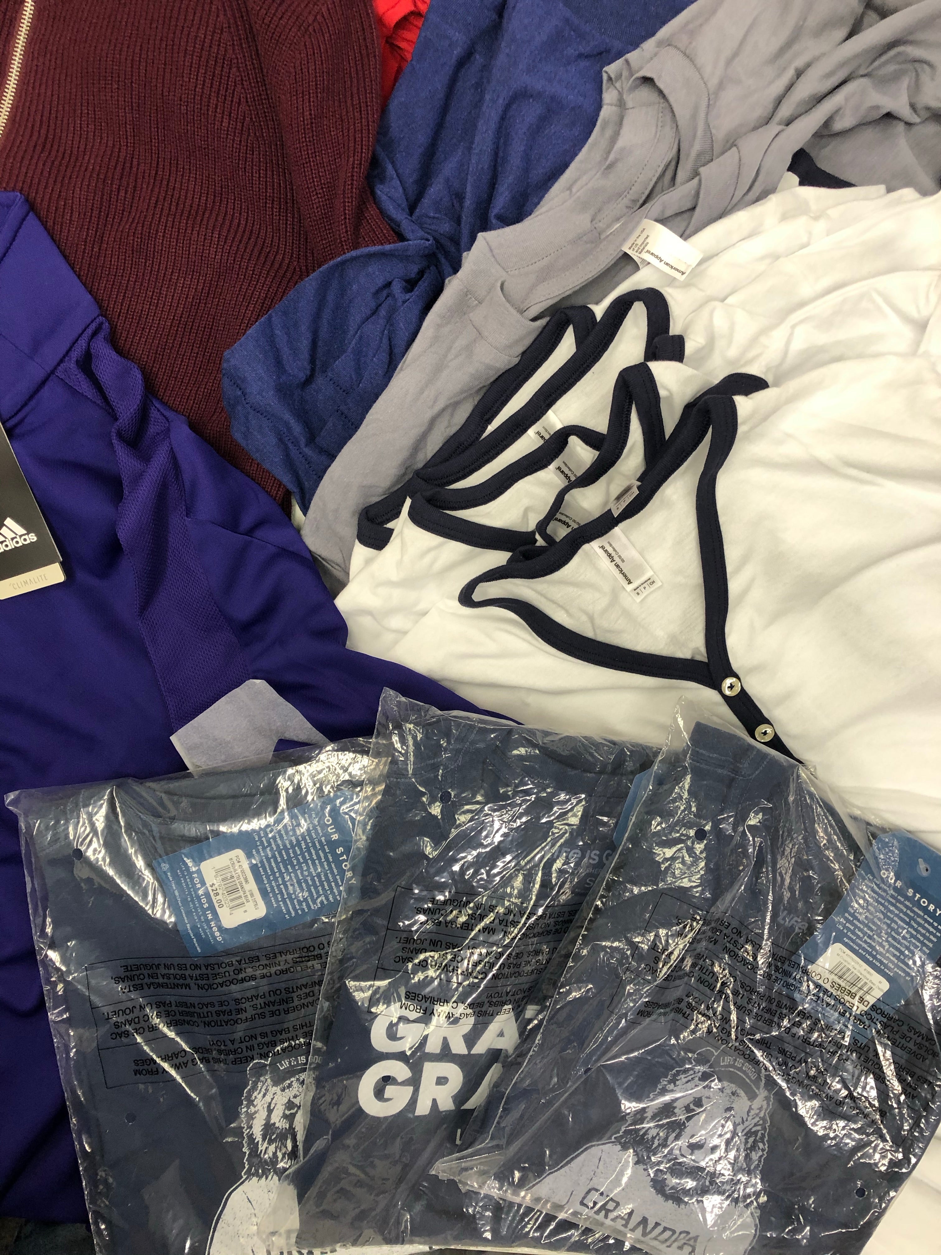 Men's Clothing, Accesories, Short Sleeve tops and more Wholesale Lot, ADIDAS, CALVIN KLEIN, STEVE MADDEN, AMERICAN APPAREL and more, 41 items, Shelf Pulls, MSRP $1,291