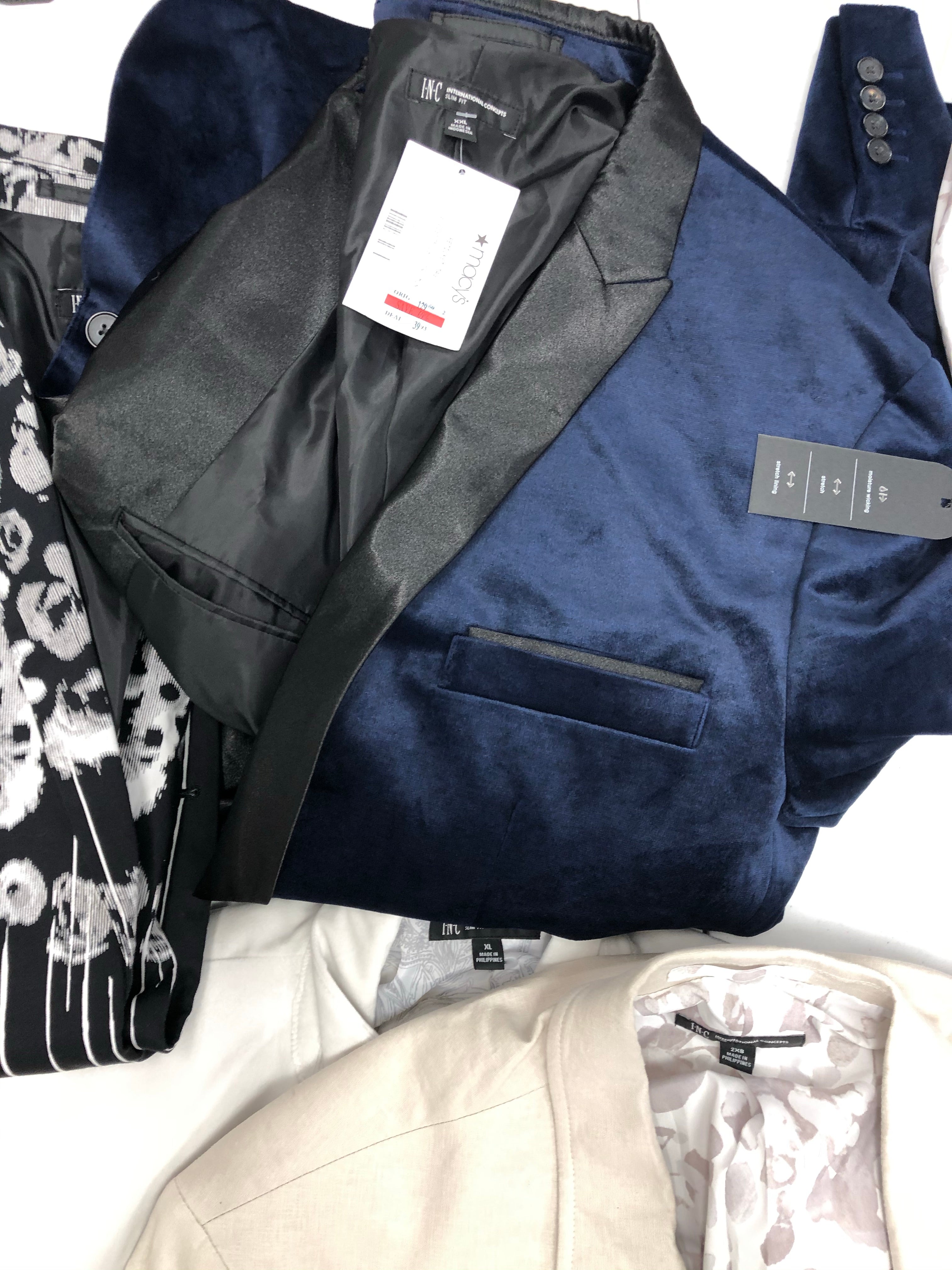 Men's Clothing SUITS/BLAZERS Wholesale Lot, INC Only, 6 Units, Shelf Pulls, MSRP $847