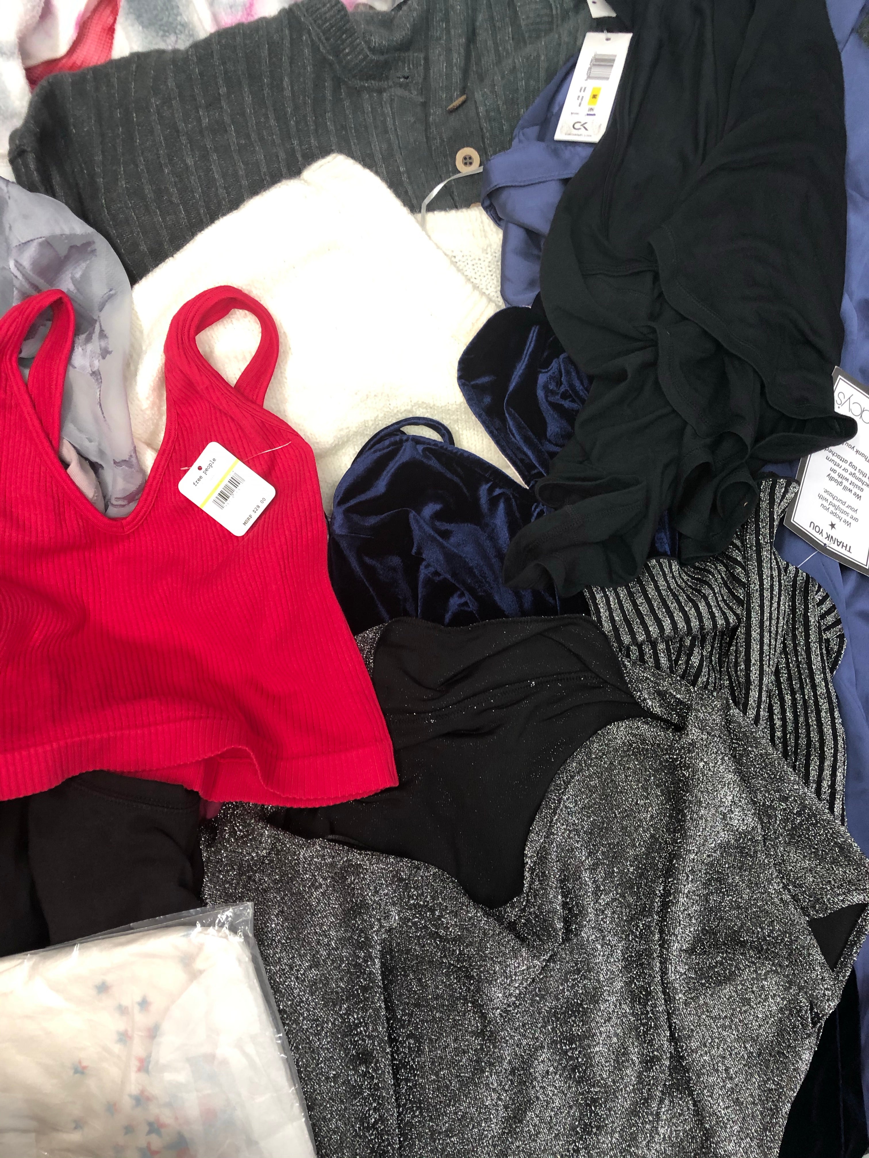Women's Clothing Assorted Wholesale Lot, CALVIN KLEIN, LEVI'S, FREE PEOPLE, AMERICAN APPAREL and more, 31 Units, Shelf Pulls, MSRP $1,933