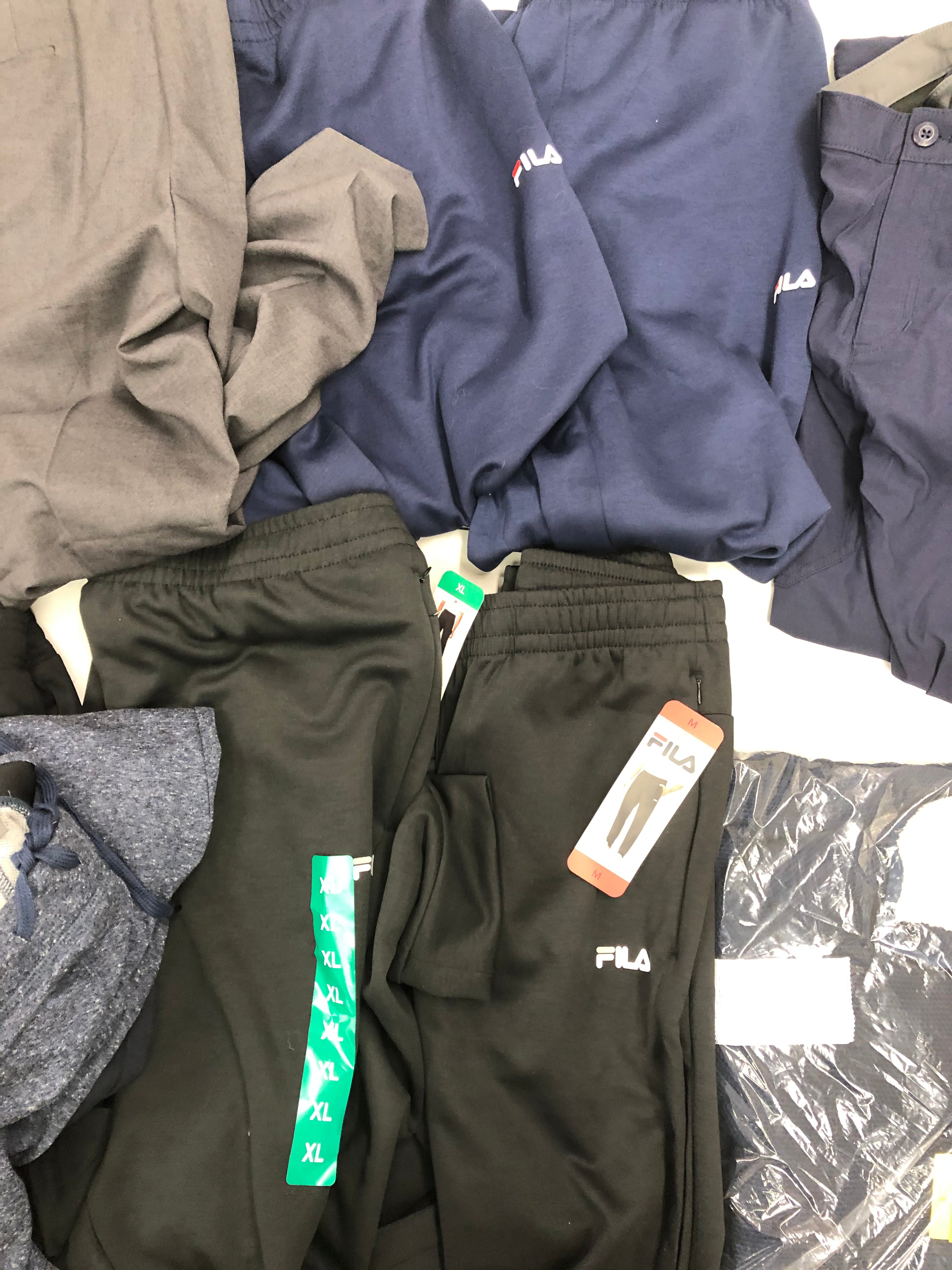 Men's Clothing Workout Pants and other pants, Wholesale Lot, FILA, EDDIE BAUER, MARC NEW YORK, ORVIS, 9 items, Shelf Pulls, MSRP $565