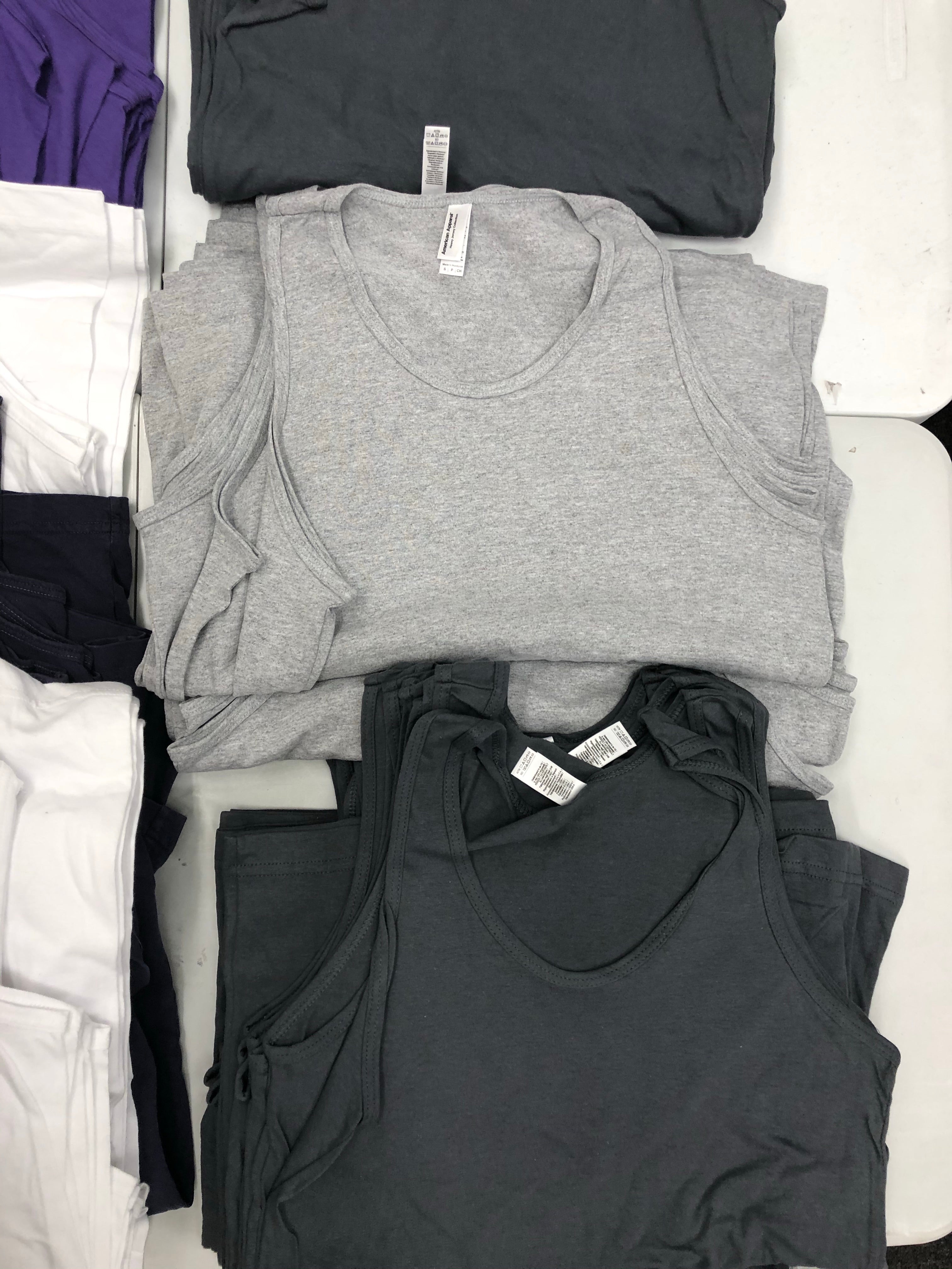 Men's Clothing Tops Sleeveless Wholesale Lot, AMERICAN APPAREL Only, 95 Items, Shelf Pulls, MSRP $1,710