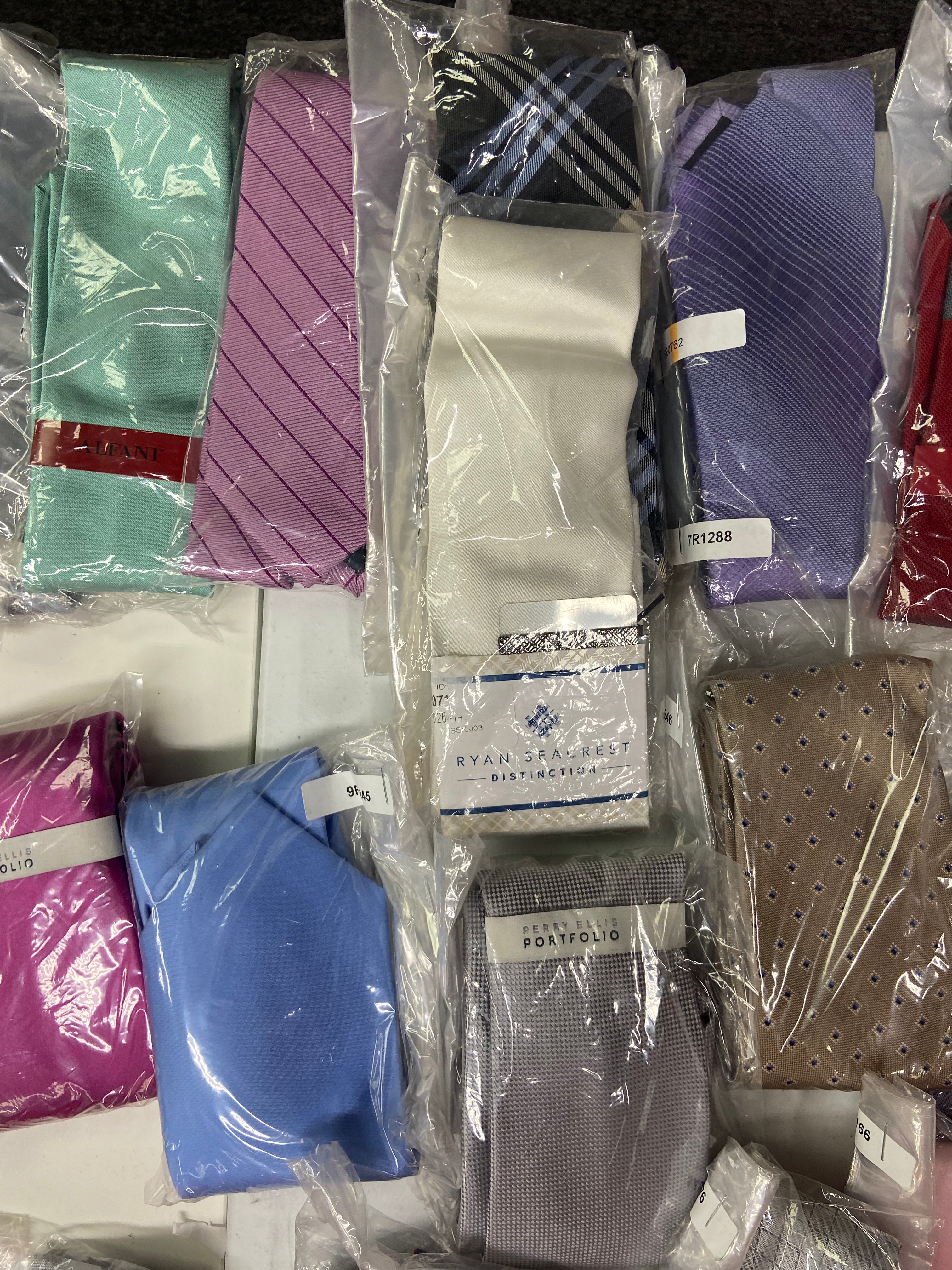 Men's Neckties Wholesale Lot, TOMMY HILFIGER, DKNY, MICHAEL KORS, KENNETH COLE, RYAN SEACREST, CALVIN KLEIN, CLUB ROOM and more, 66 items, CUSTOMER RETURNS